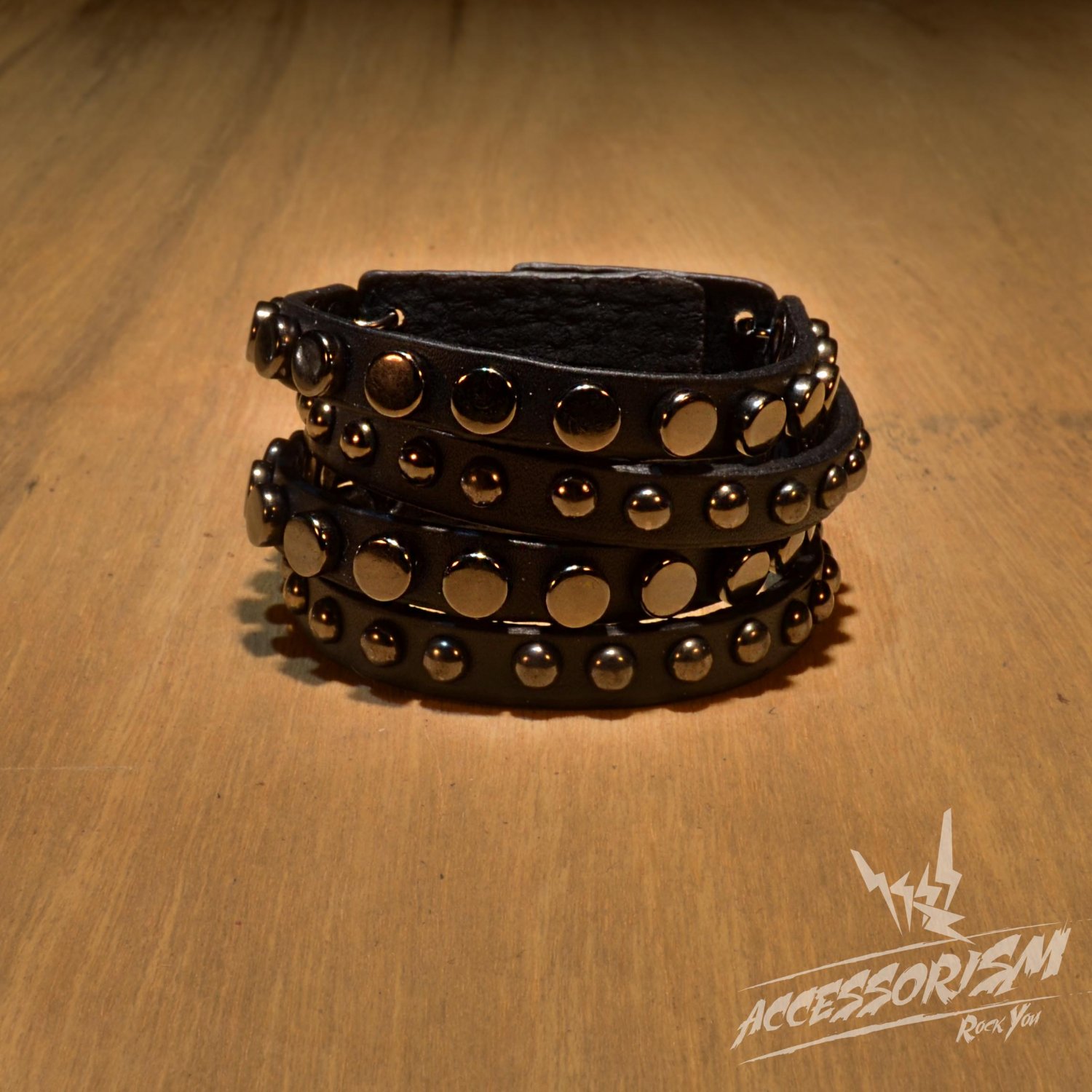 Free Shipping Multi Line Metal Circle Black Leather Bracelet (B658R)