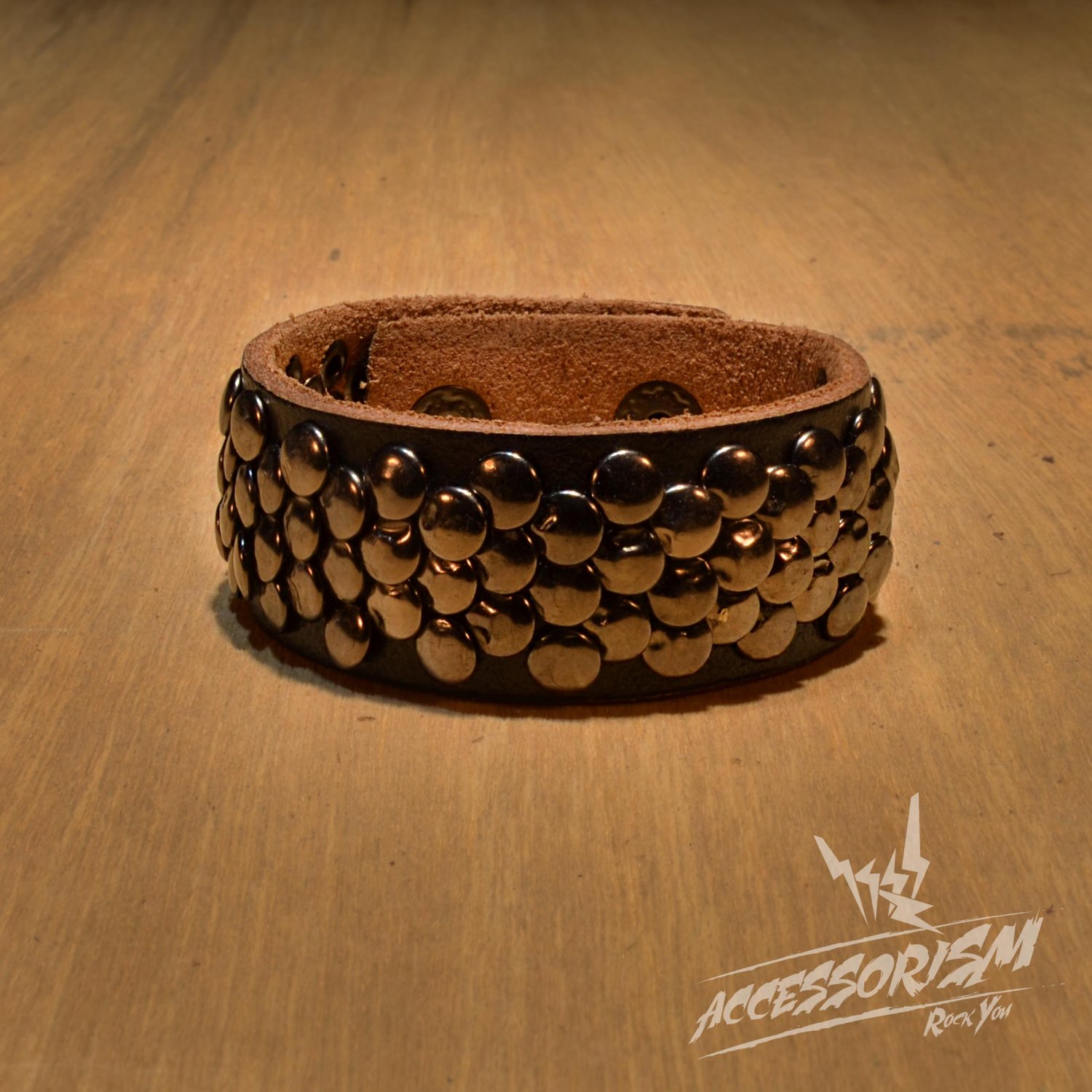Free Shipping Multi Small Circle Steel with Brown Leather Cuff Wristband Bracelet Rock Punk (B667R)