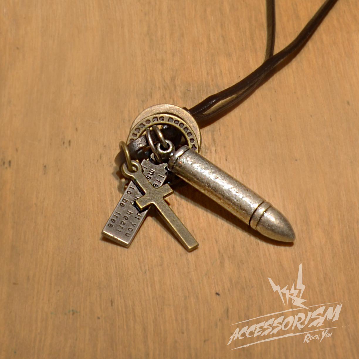 Free Shipping Bullet Pendant with Cross and Circle Rings Necklace (N615S)