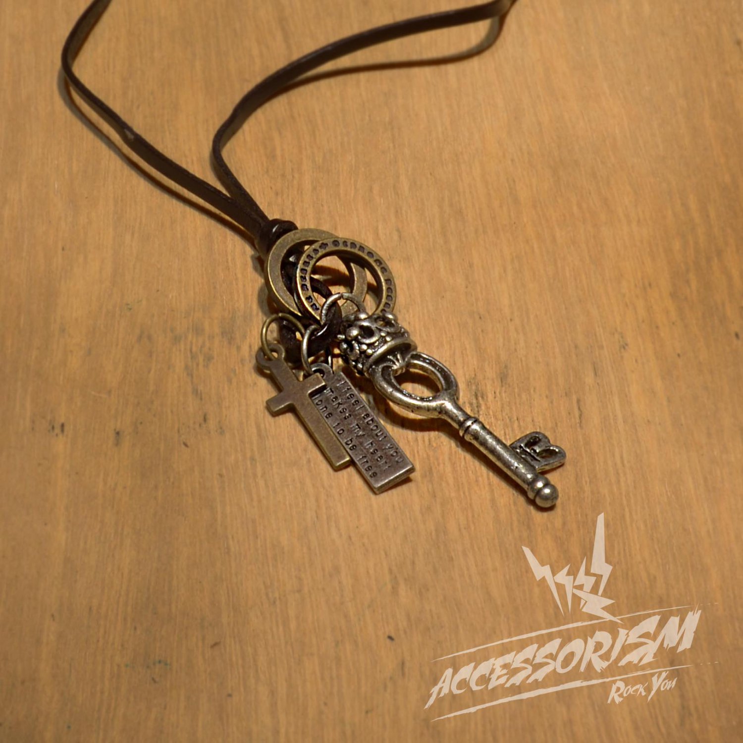 Free Shipping Key Pendant with Cross and Circle Rings Necklace (N616S)