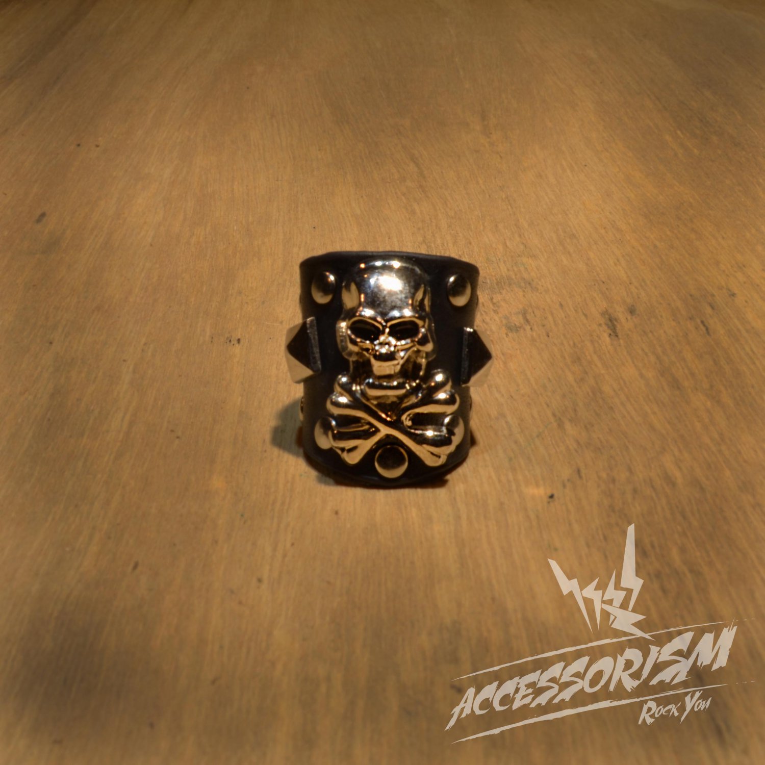Free Shipping Steel Skull with Black Leather Ring Rock Punk (R613R)