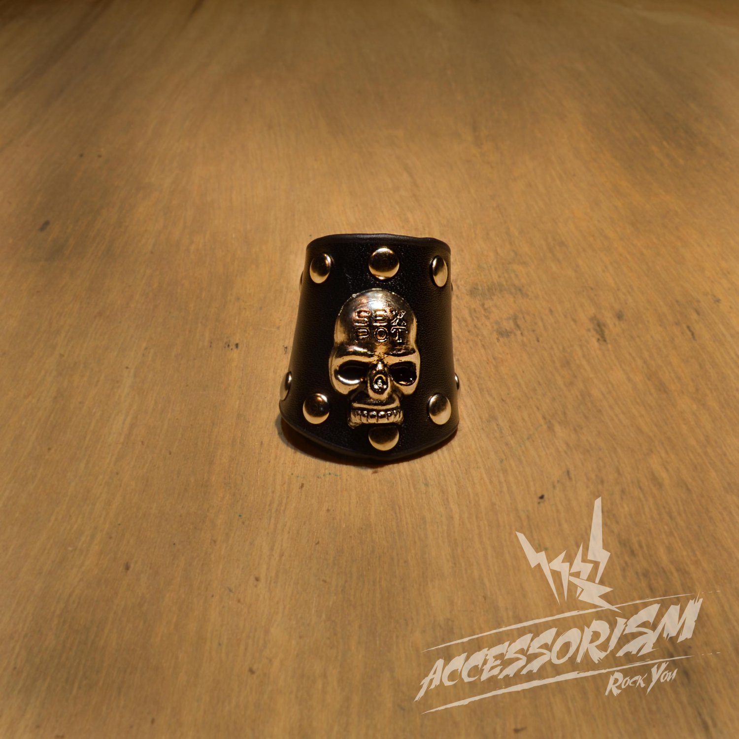 Free Shipping Steel Skull with Black Leather Ring Rock Punk (R614R)