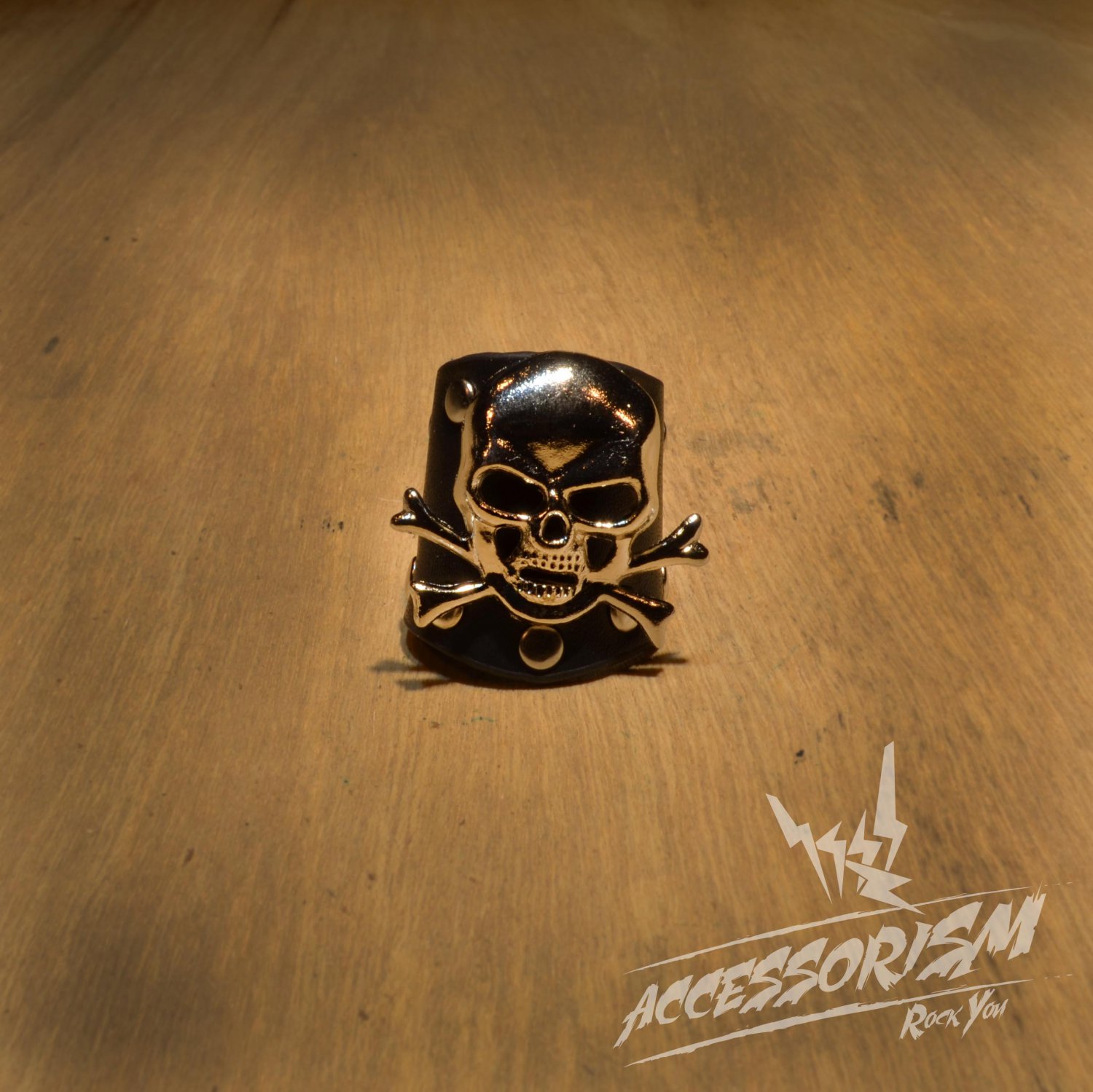 Free Shipping Steel Skull with Black Leather Ring Rock Punk (R615R)