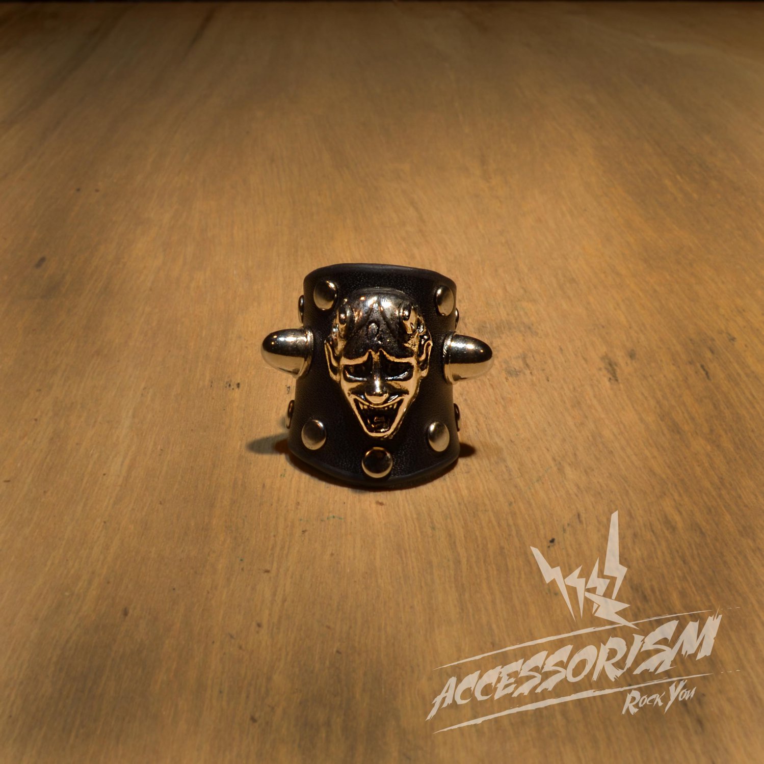Free Shipping Steel Devil with Black Leather Ring Rock Punk (R616R)