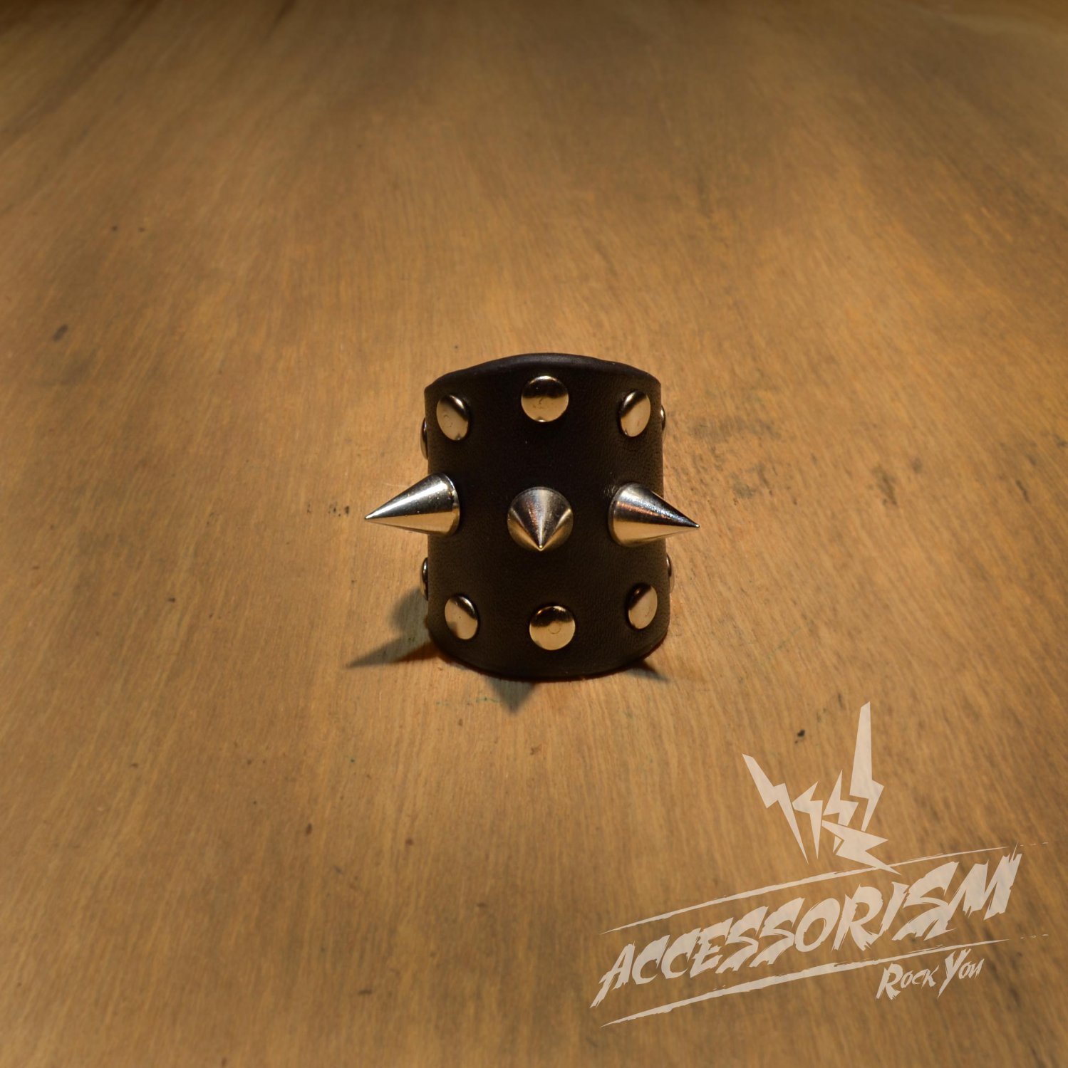 Free Shipping Steel with Black Leather Ring Rock Punk (R617R)