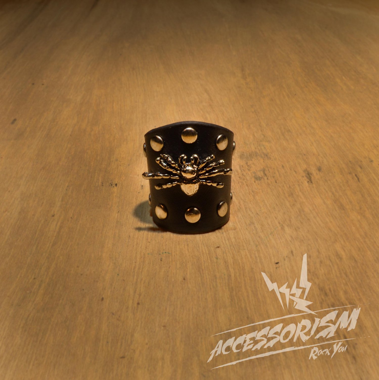 Free Shipping Steel Spider with Black Leather Ring Rock Punk (R618R)