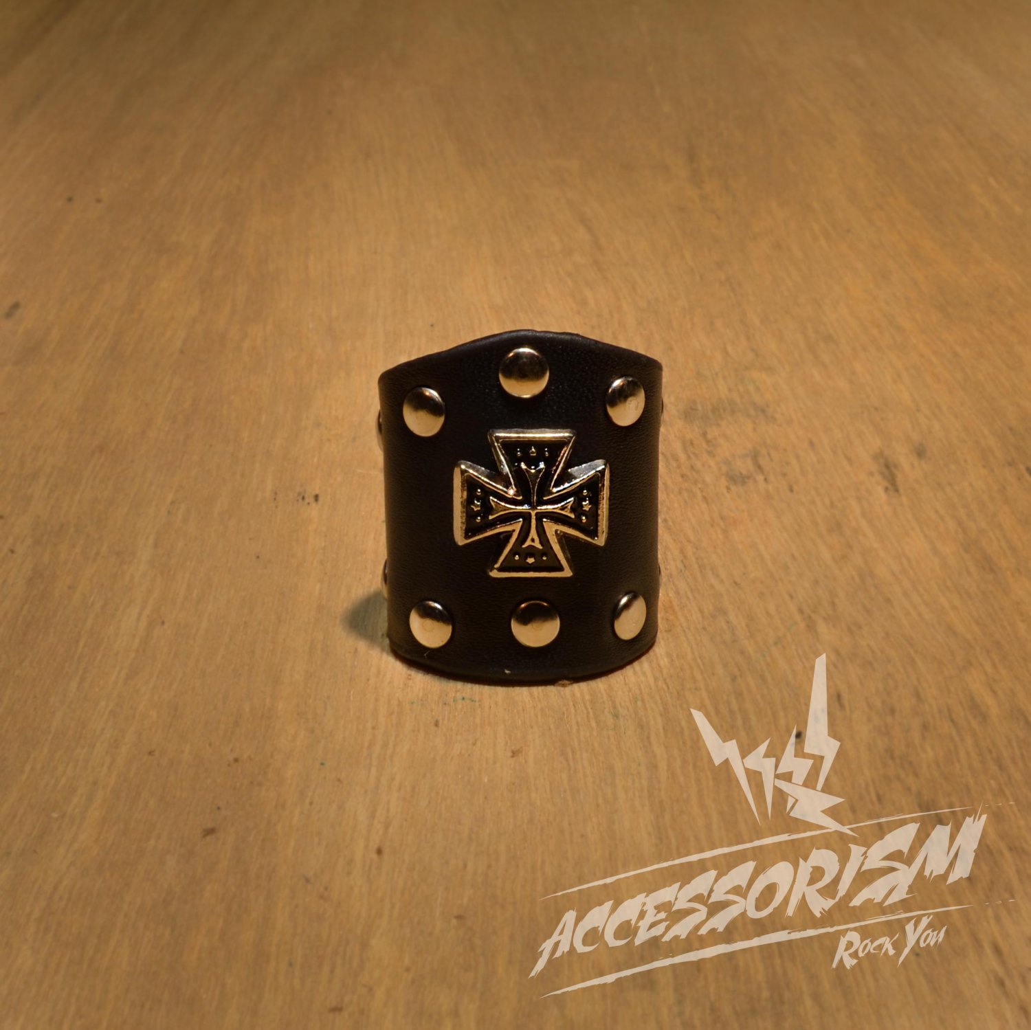 Free Shipping Steel Cross with Black Leather Ring Rock Punk (R619R)