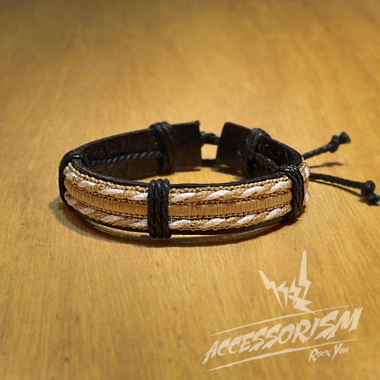 Free Shipping White and Light Brown Strings with Leather Bracelet (B627S)