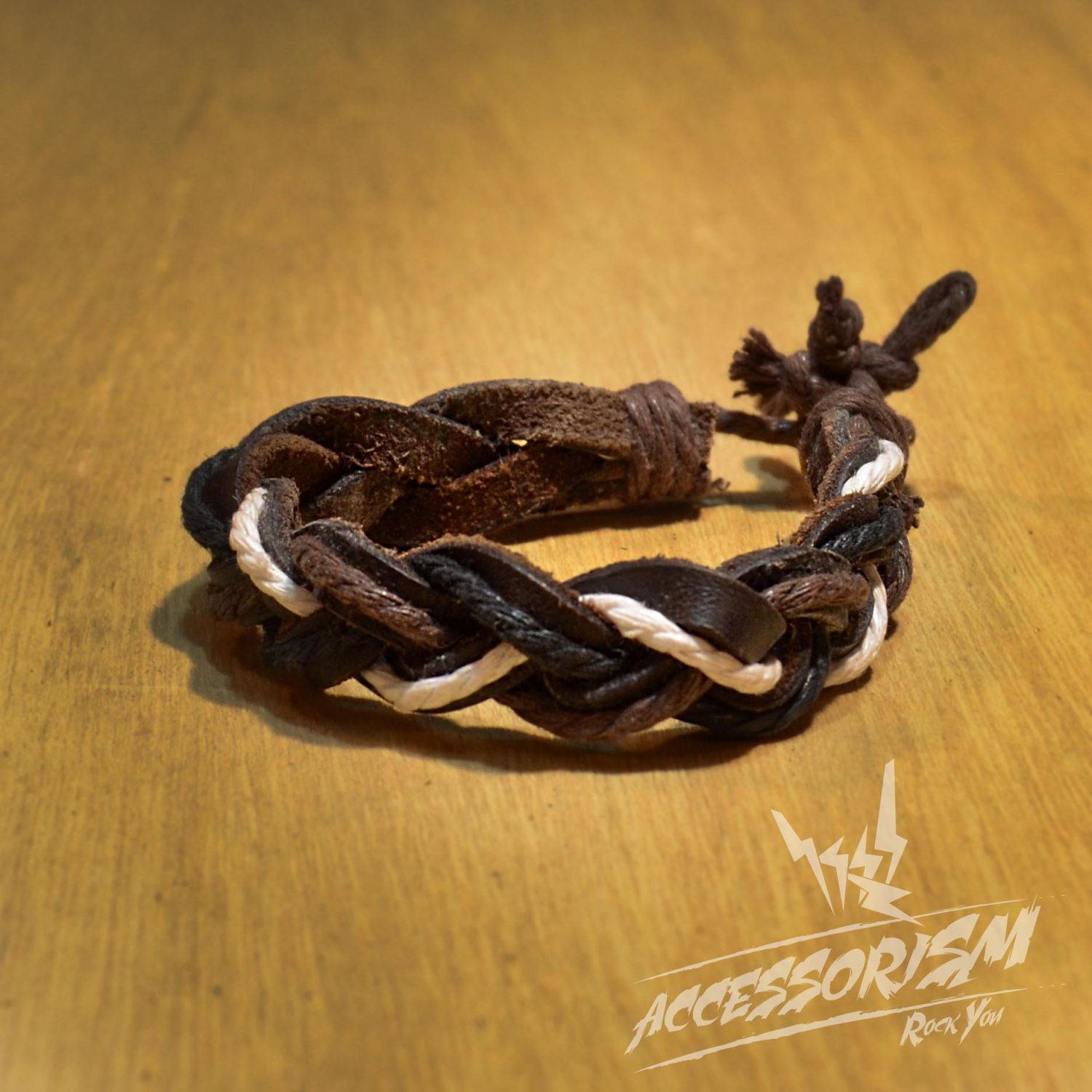 Free Shipping White Brown String with Synthetic Leather Bracelet (B644S)