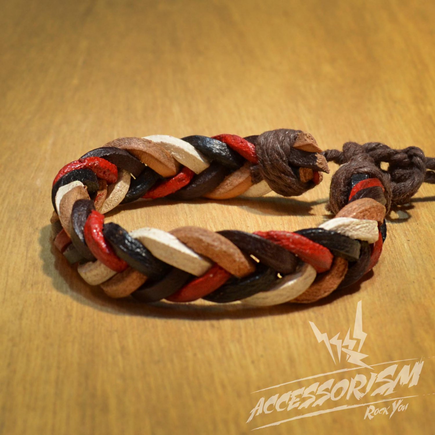 Free Shipping Red White Dark & Light Brown Leather Bracelet (B664S)