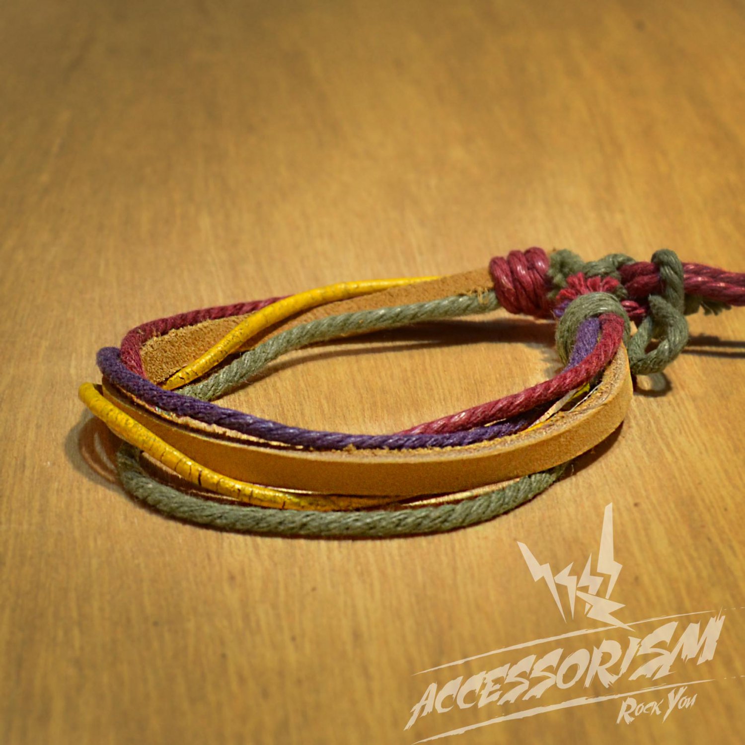 Free Shipping Light Brown Leather with Mutli Color Bracelet (B670S)