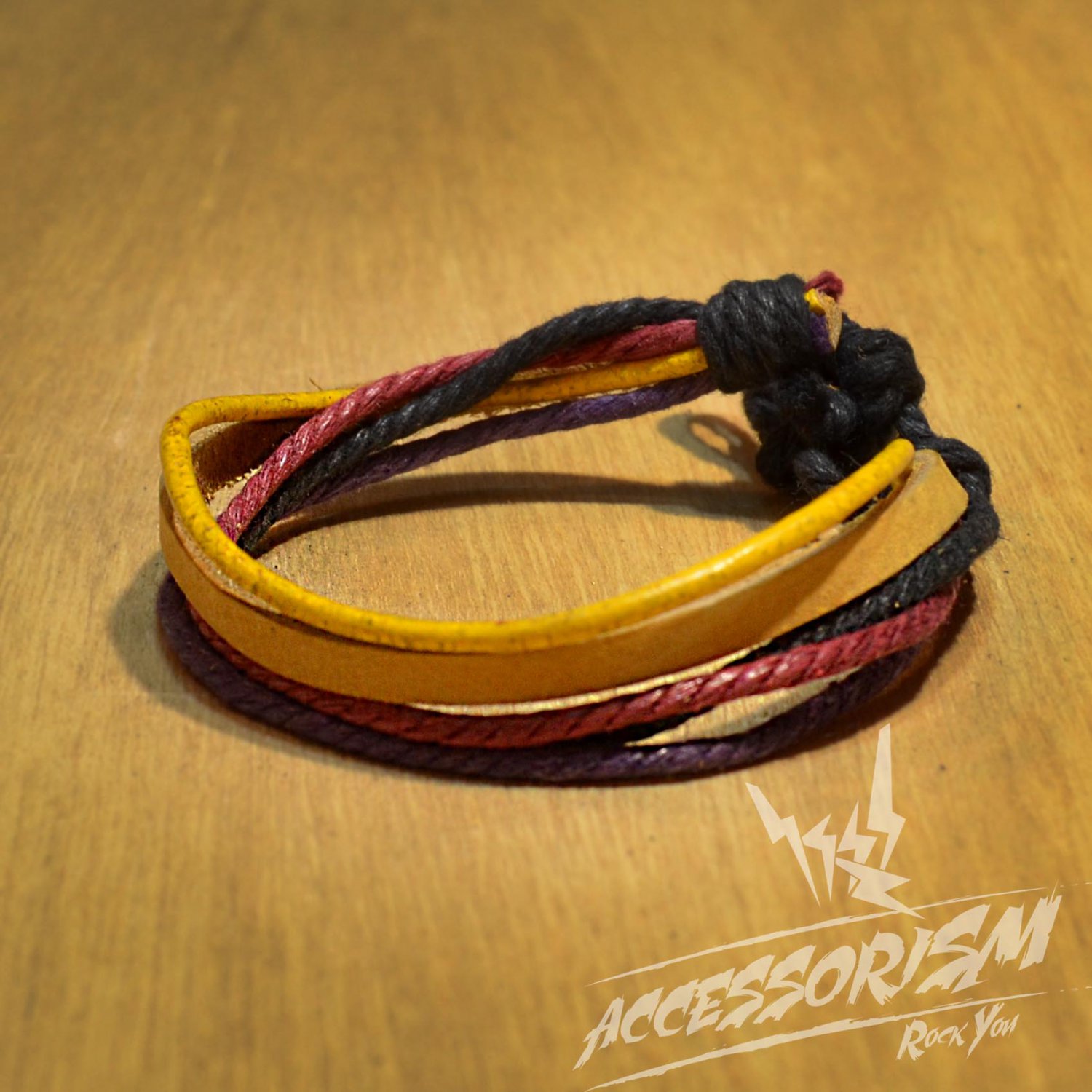Free Shipping Light Brown Leather with Mutli Color Bracelet (B671S)