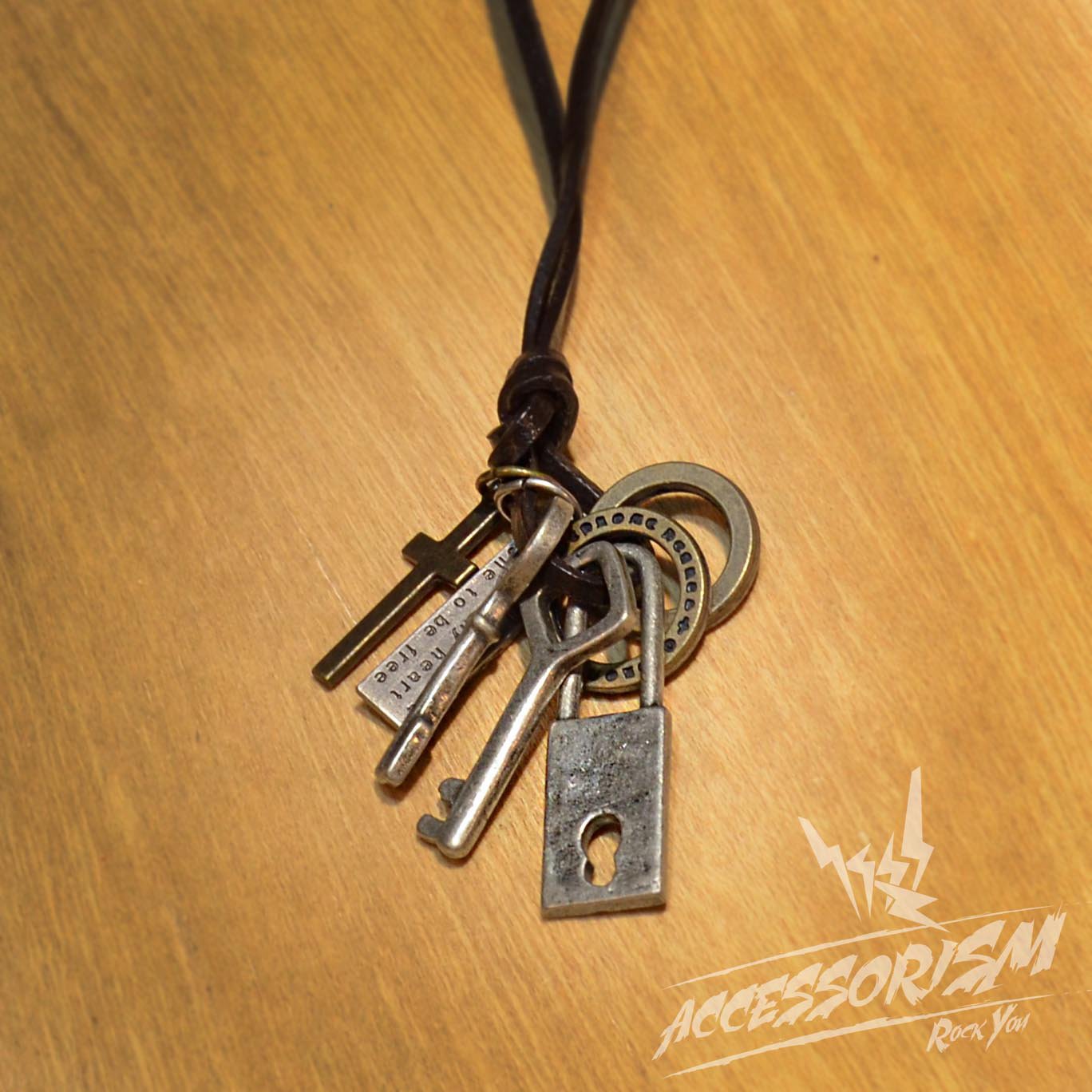 Free Shipping Key & Lock Pendant with Cross and Circle Rings Necklace (N619SN)