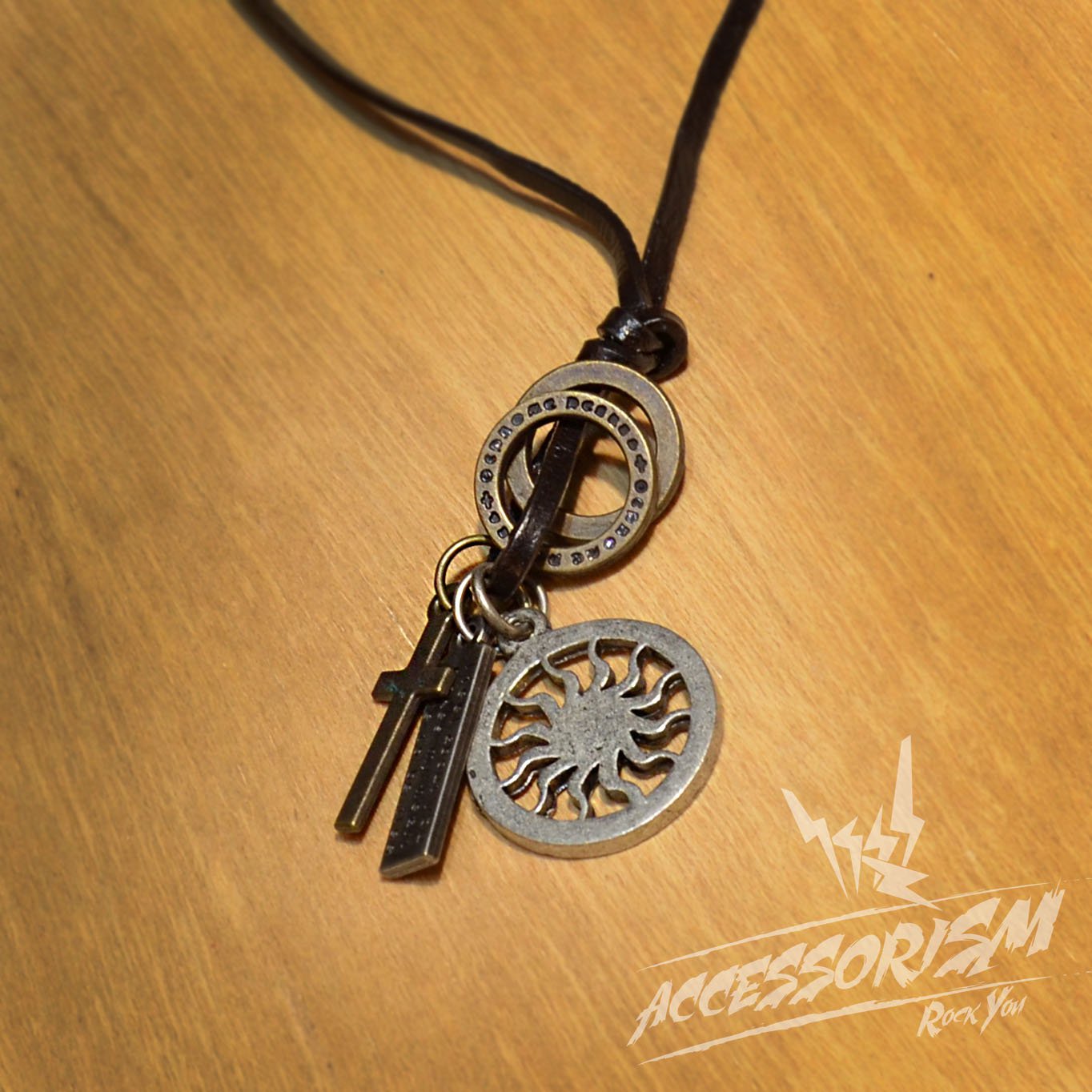 Free Shipping Sun Pendant with Cross and Circle Rings Necklace (N631S)