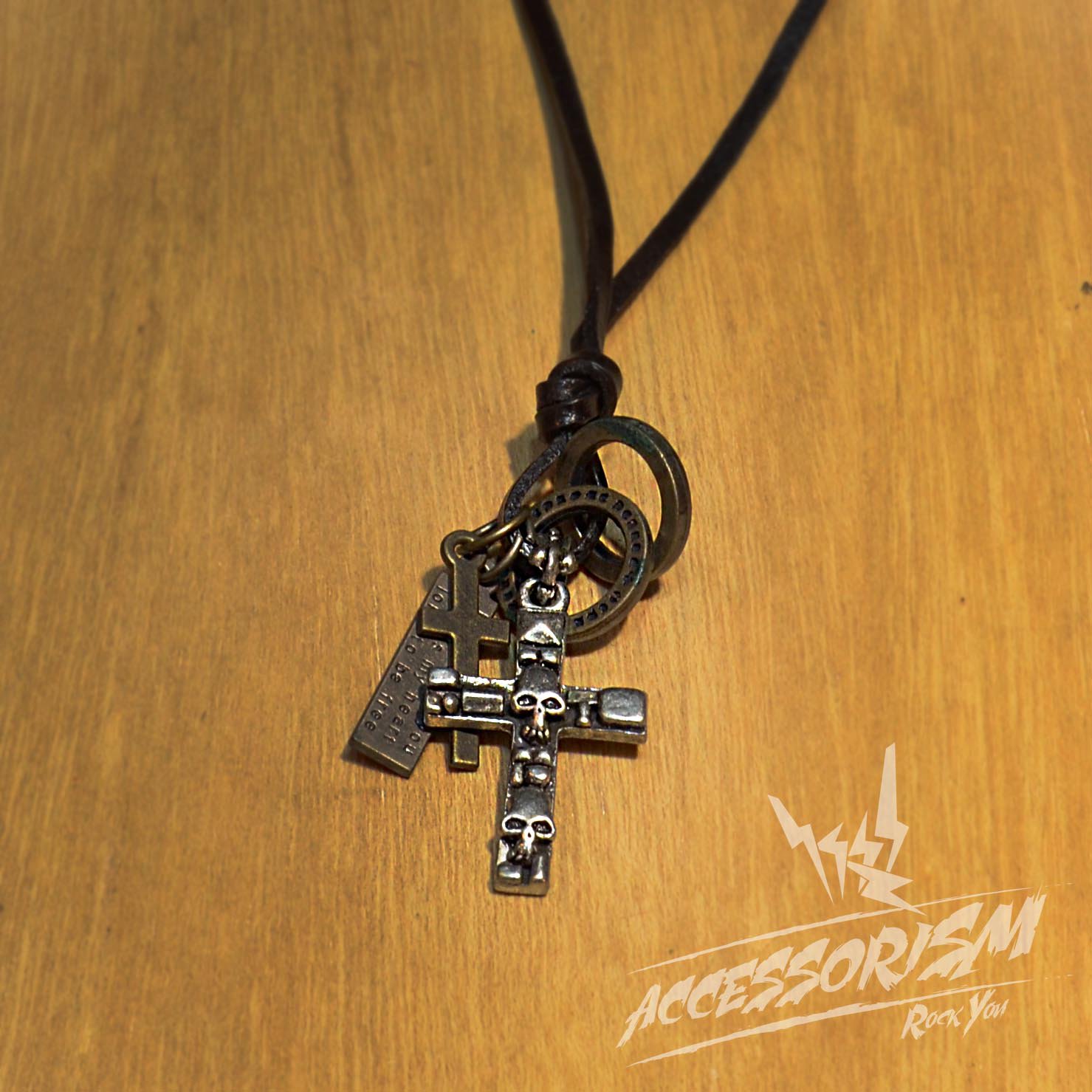 Free Shipping Skull Cross Pendant with Cross and Circle Rings Necklace (N636S)