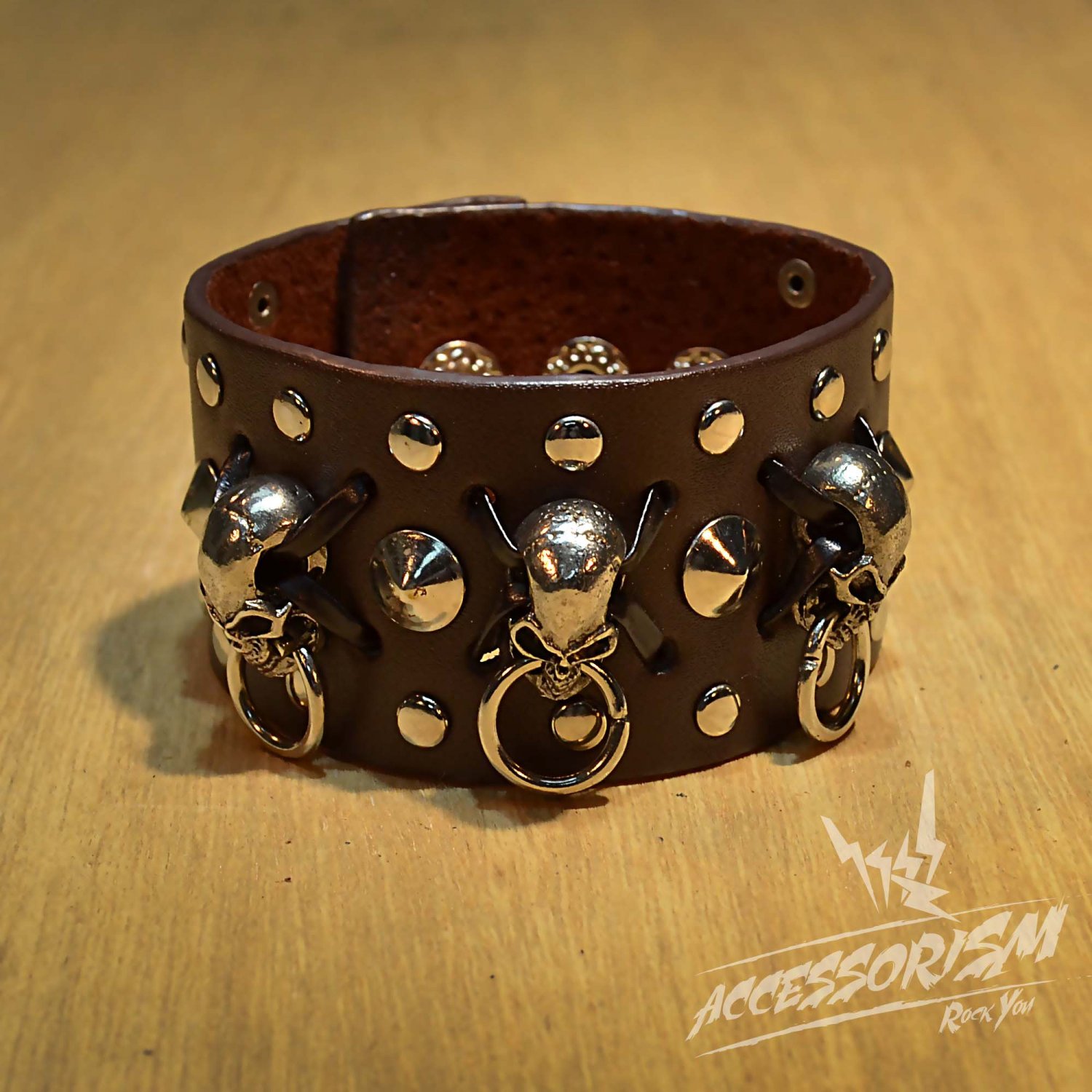 Free Shipping Gothic Skull Crossbones Brown Leather (B644R)