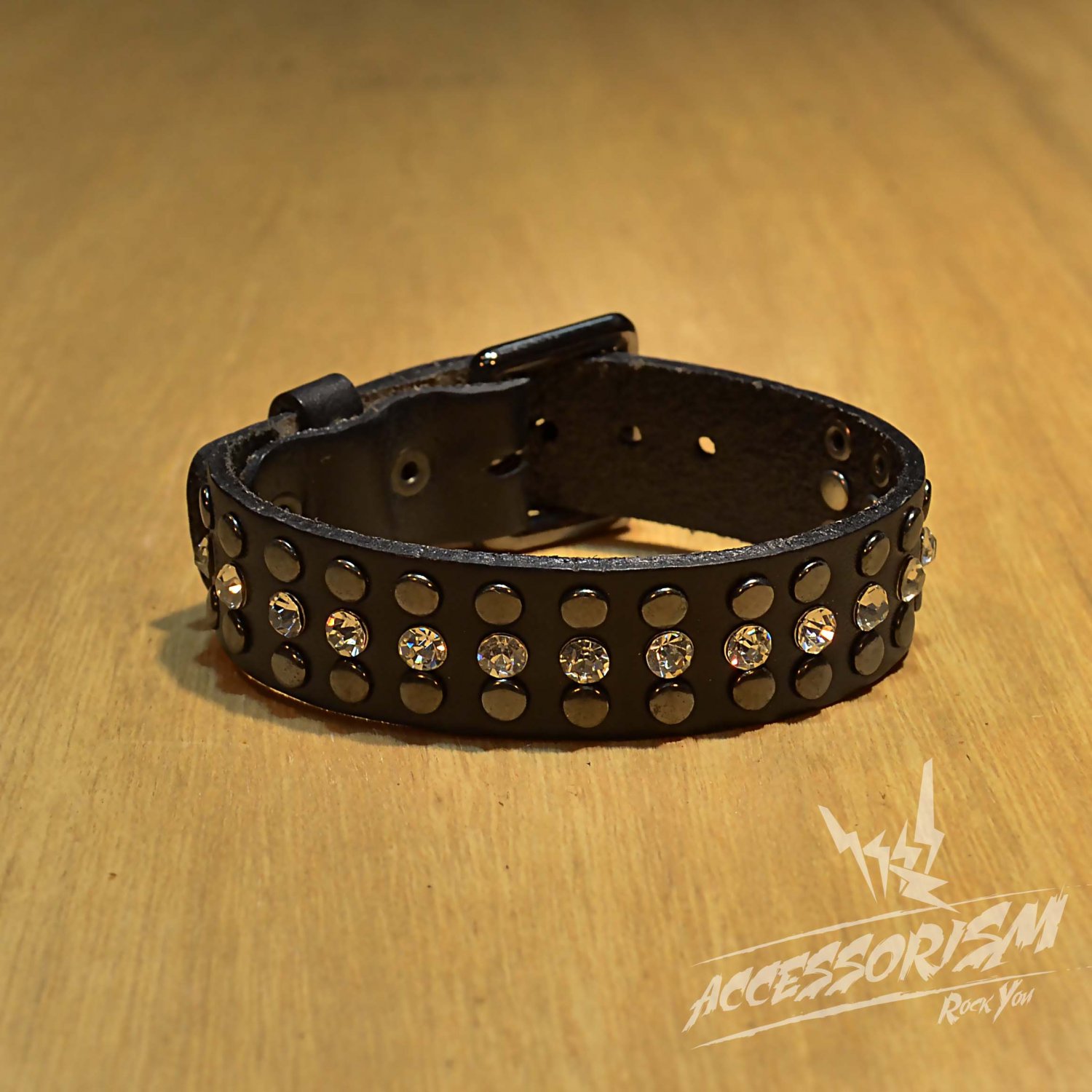 Free Shipping 2 Multi Metal Circle Line with Middle Line Circle Shine Black Leather Bracelet (B650R)