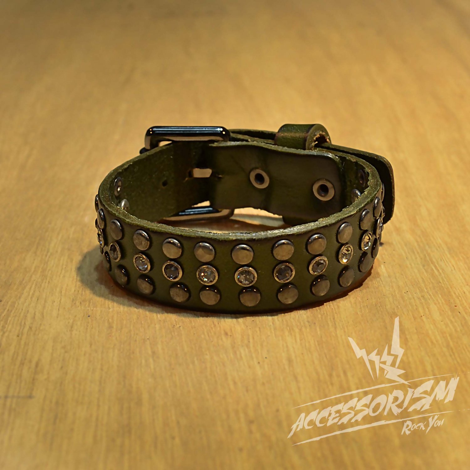 Free Shipping Multi Metal Circle Line with Middle Line Circle Shine Green Leather Bracelet (B650RG)