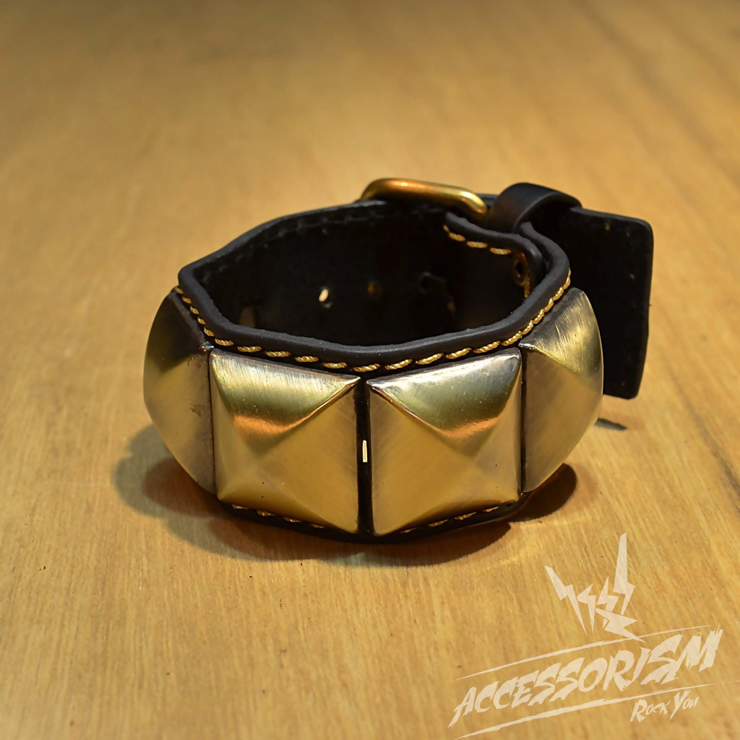 Free Shipping Multi Golden Square with Black Leather Bracelet (B672R)