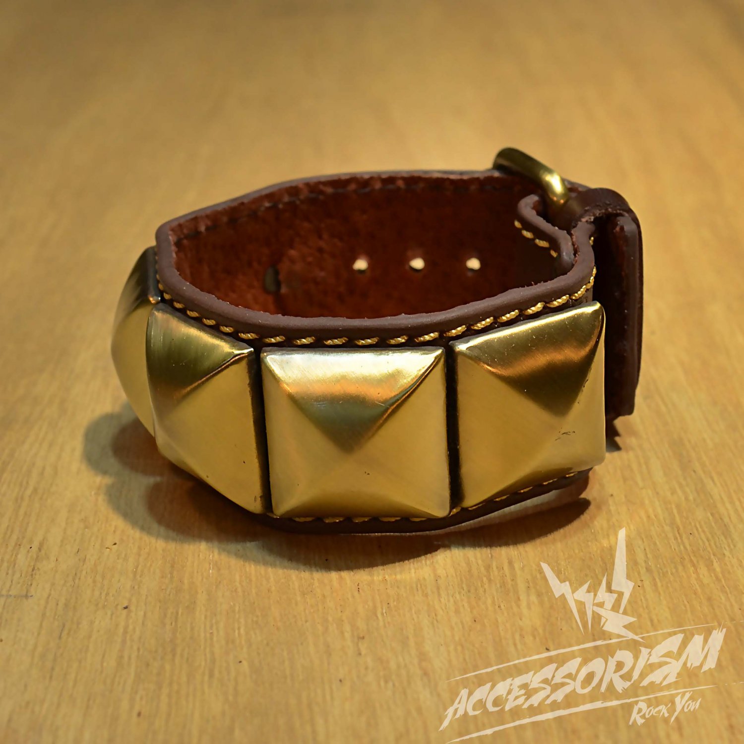 Free Shipping Multi Golden Square with Brown Leather Bracelet (B672RN)