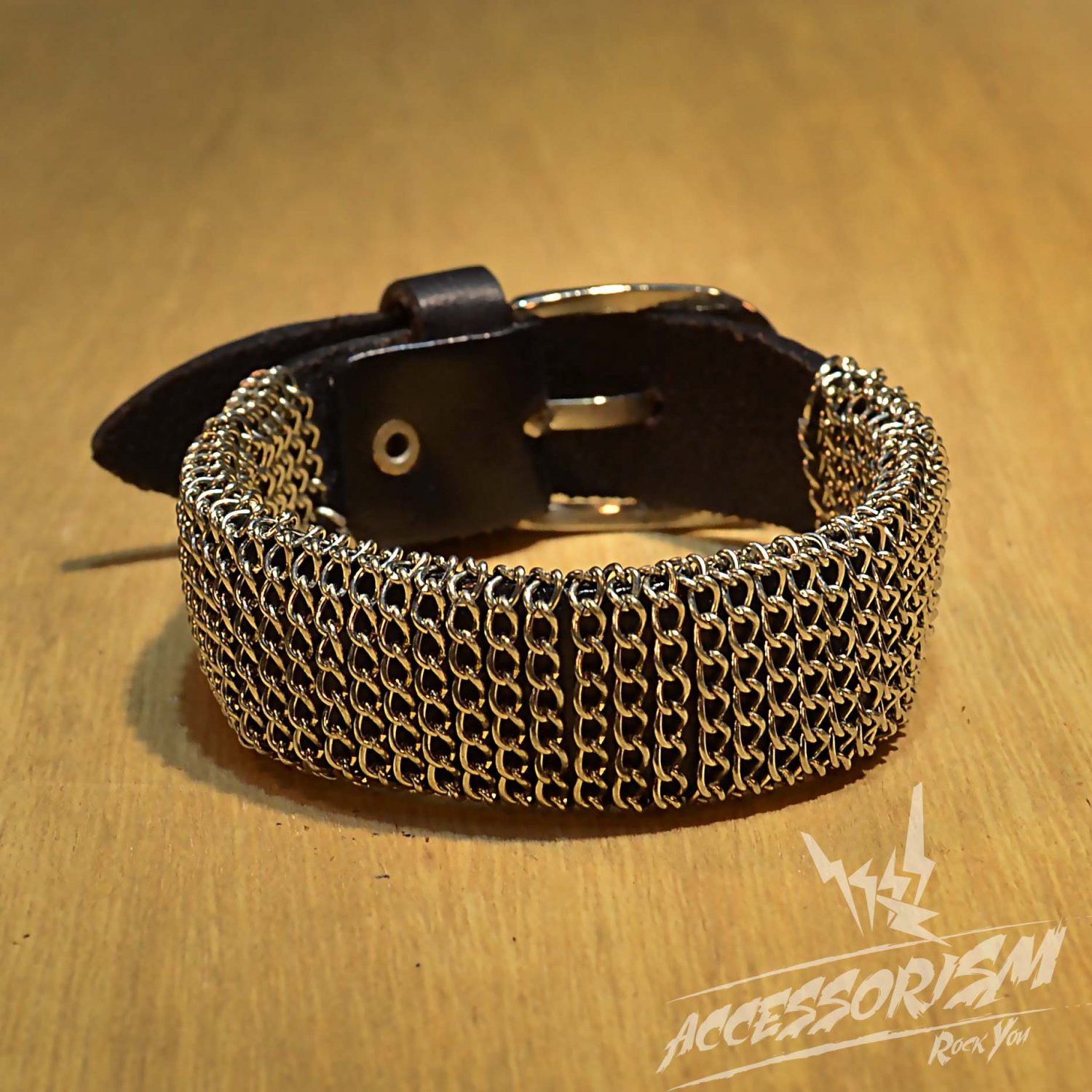 Free SHiping Steel & Blacke Leather Stud Wristband Cuff Bracelet (B674R)