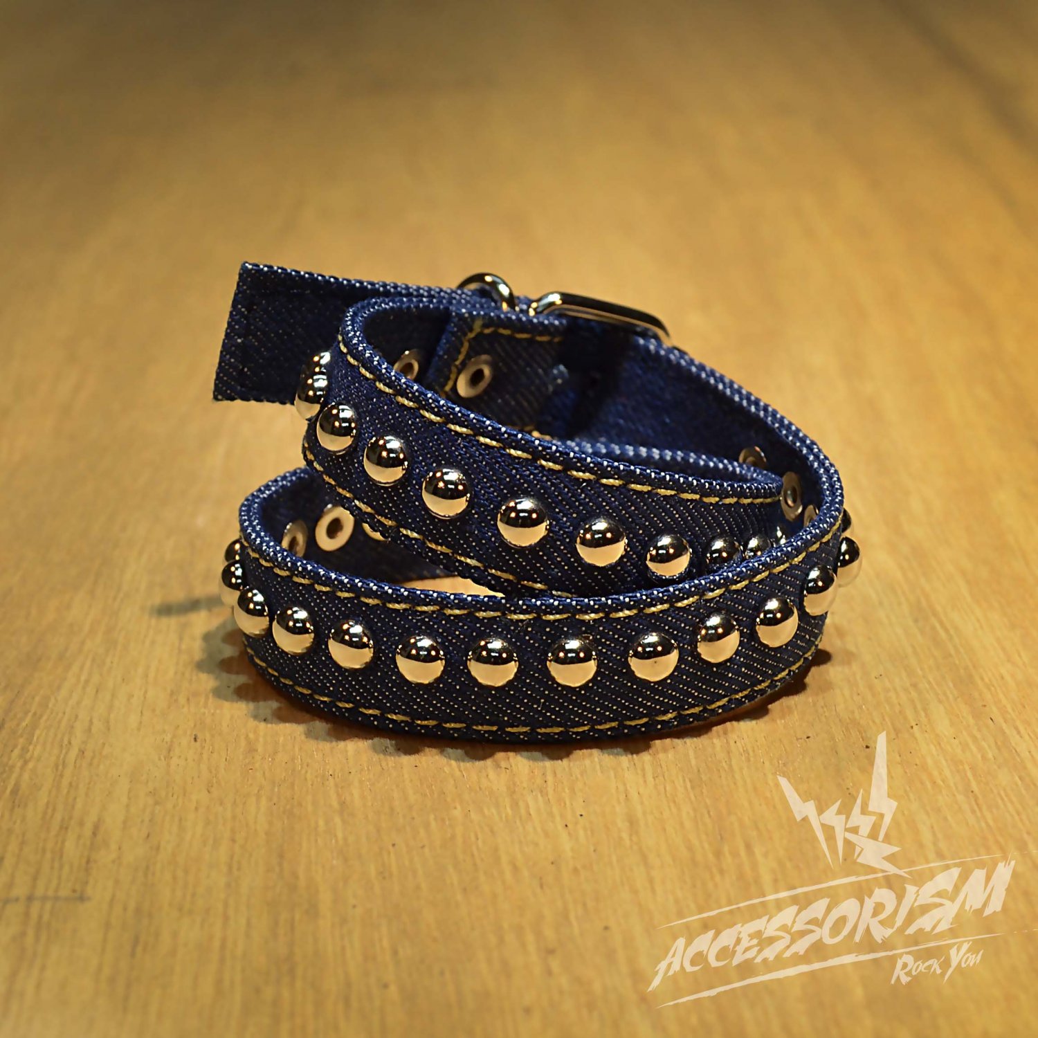 Free Shipping Multi Steel Circle Bracelet Stud Wristband Cuff (Blue) (B676RB)