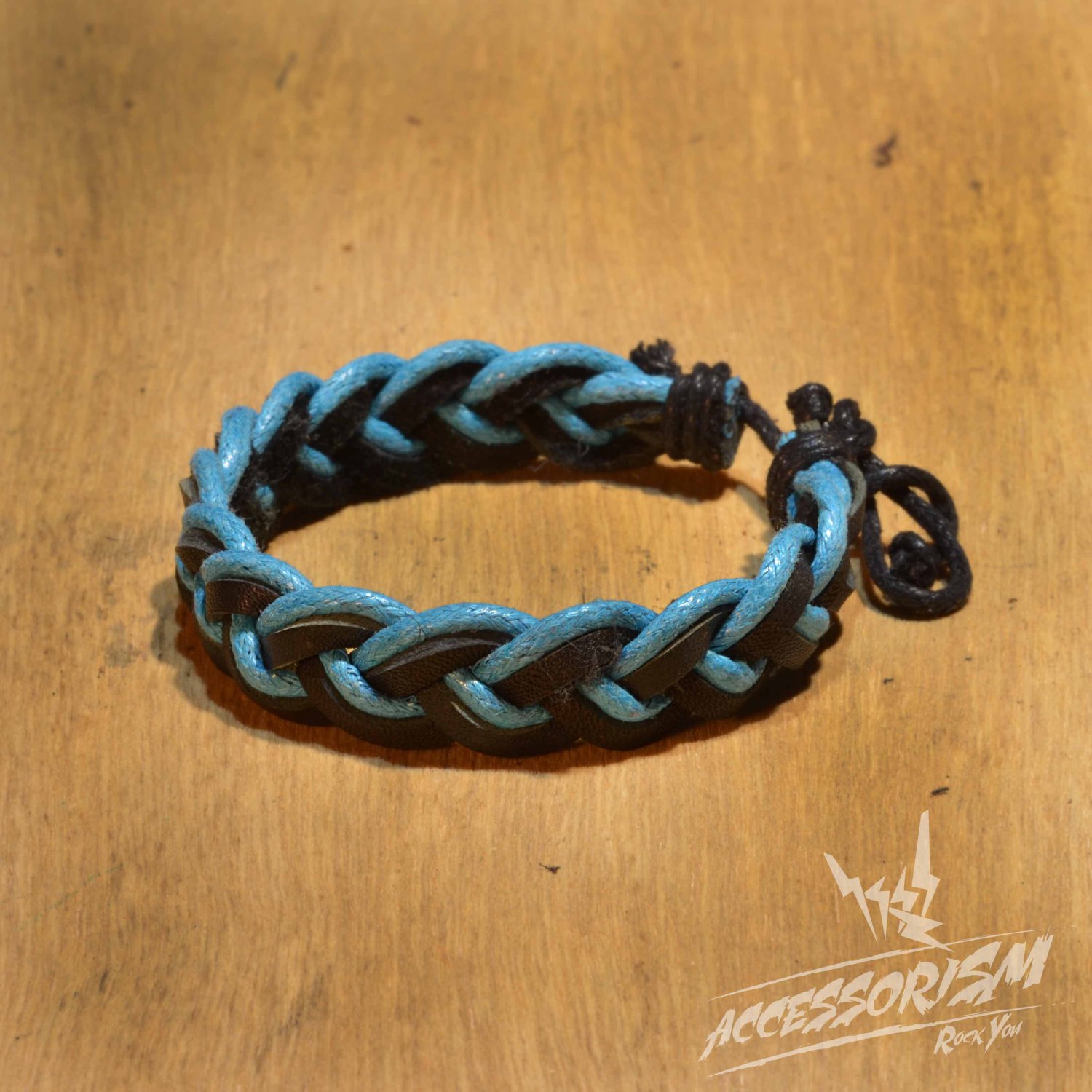 Free Shipping Blue String & Black Leather String Bracelet (B694S)