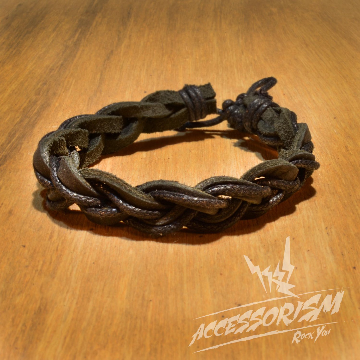Free Shipping Dark Brown Leather with Black String Bracelet (B682S)