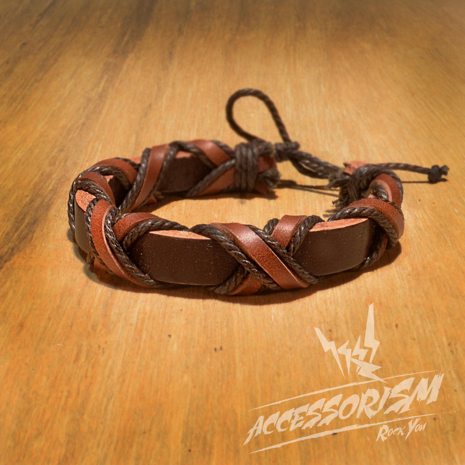 Free Shipping Dark Brown Leather with Brown Leather & String Cross Bracelet (B675S)
