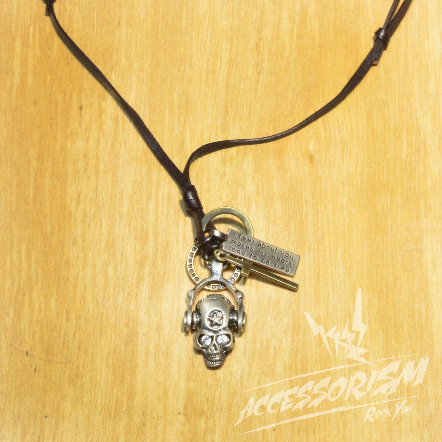 Free Shipping Skull Pendant with Cross and Circle Rings Necklace (N620SN)