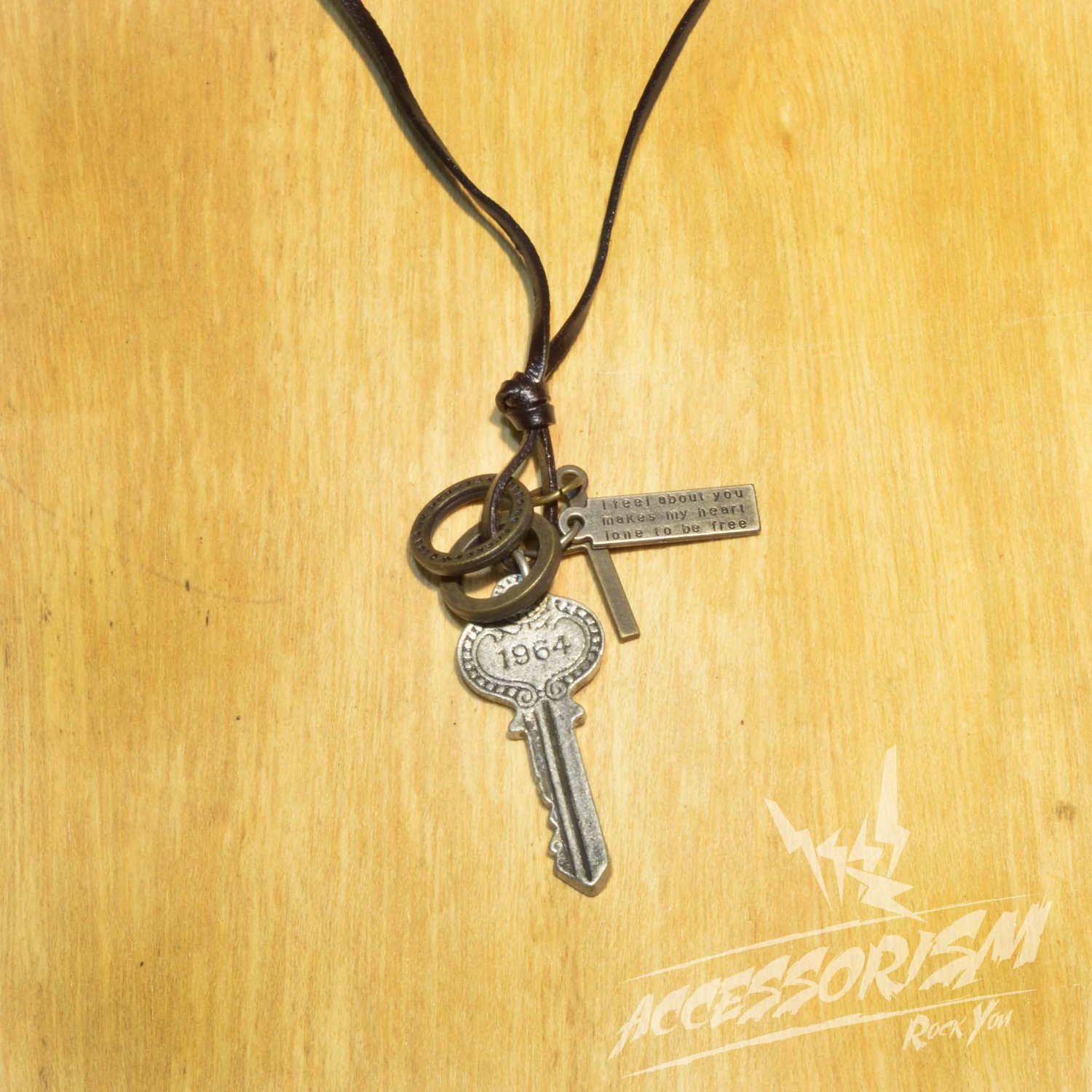 Free Shipping Key Pendant with Cross and Circle Rings Necklace (N639S)