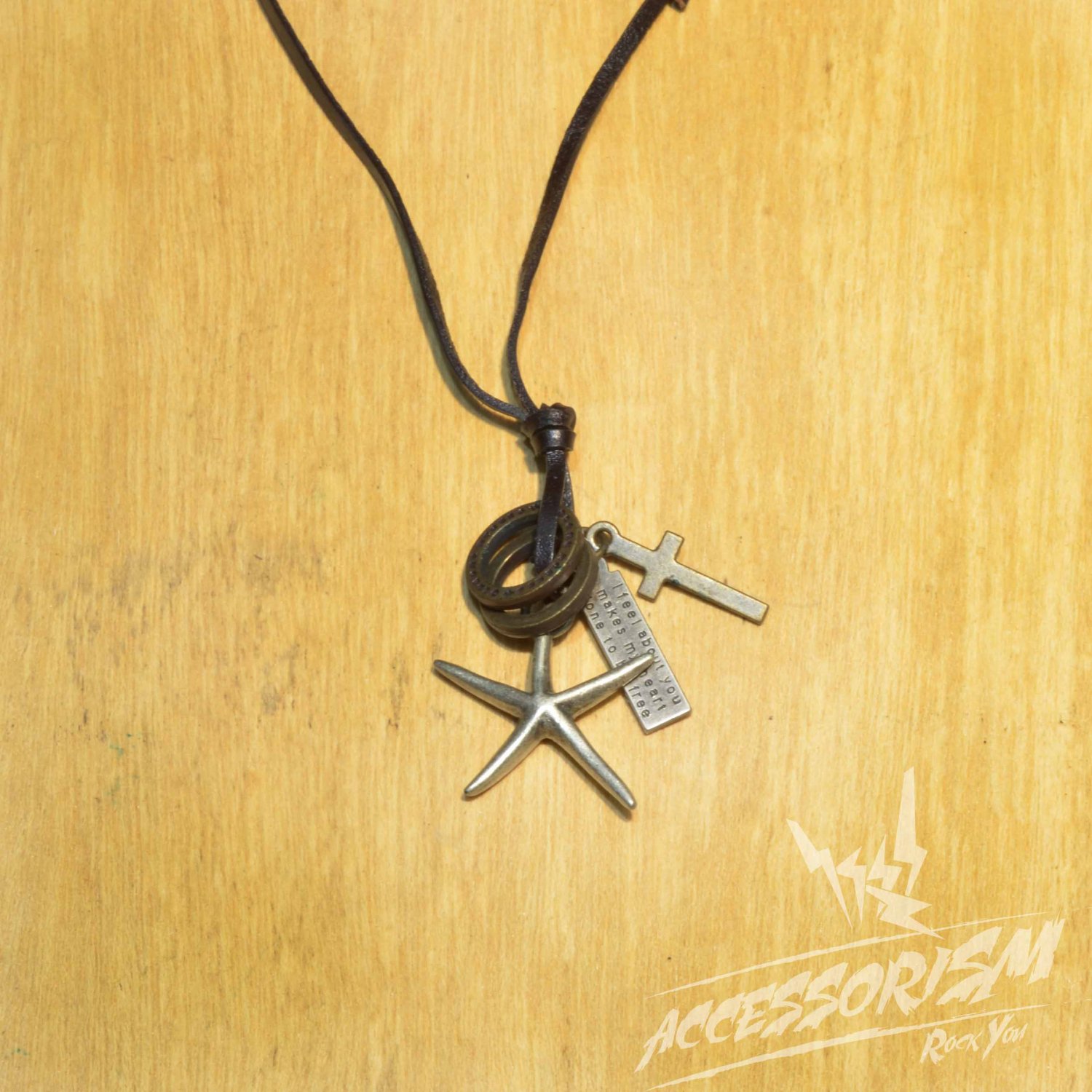 Free Shipping Sea Star Pendant with Cross and Circle Rings Necklace (N648S)