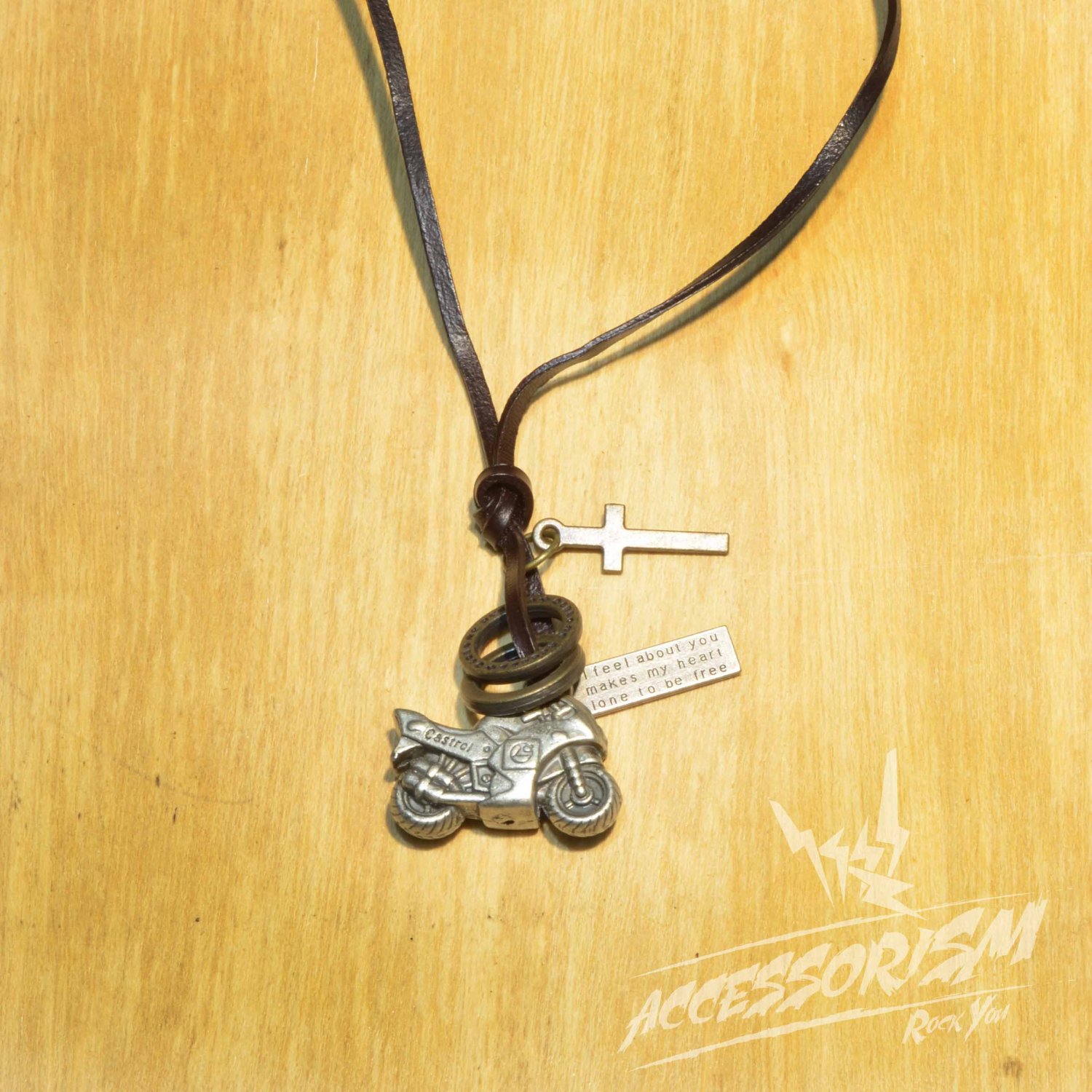 Free Shipping Motorcycle Pendant with Cross and Circle Rings Necklace (N649S)