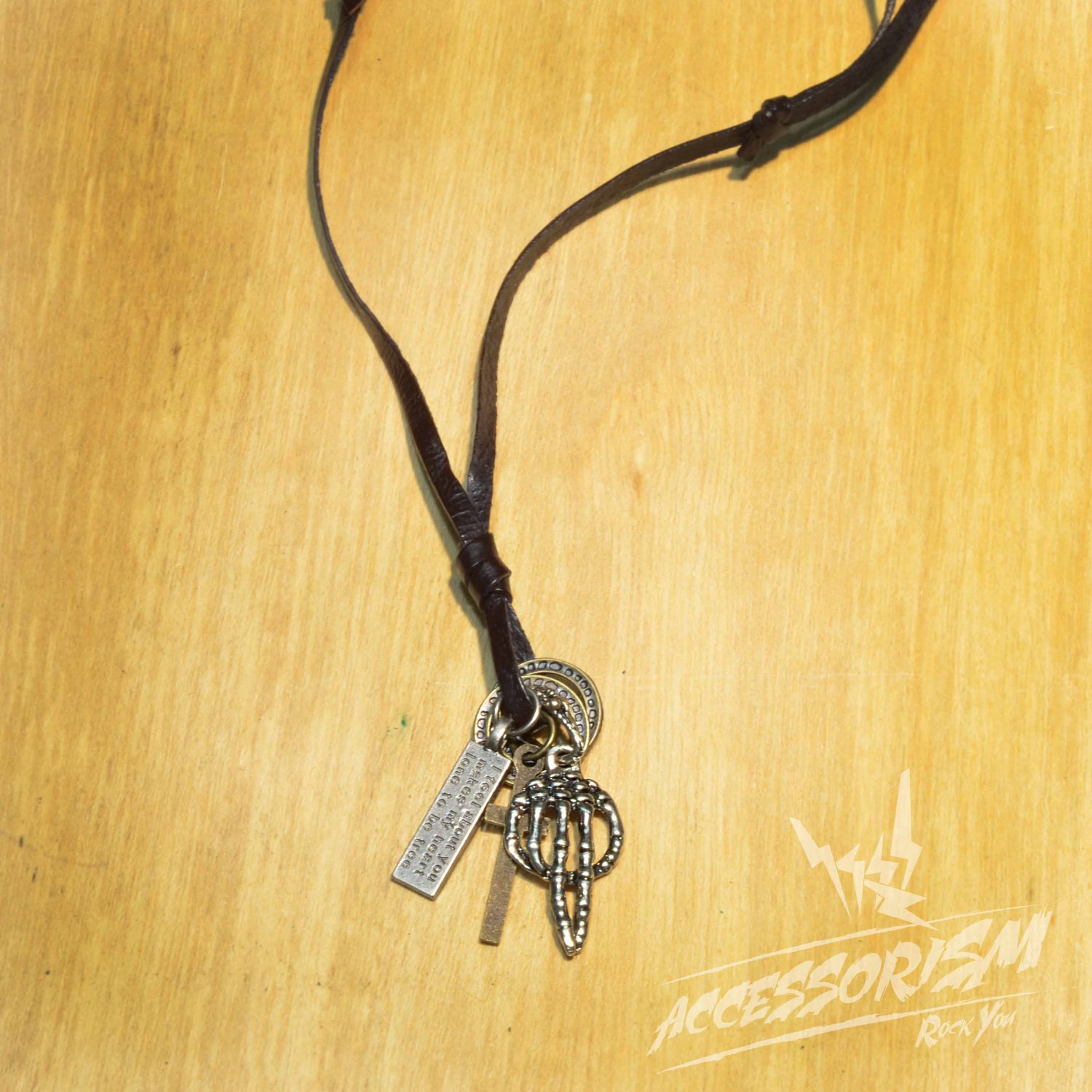 Free Shipping Hand Bone Pendant with Cross and Circle Rings Necklace (N657S)