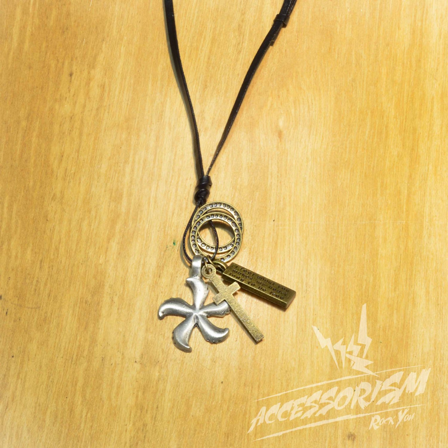 Free Shipping Flower Pendant with Cross ad Circle Rings Necklace (N658S)