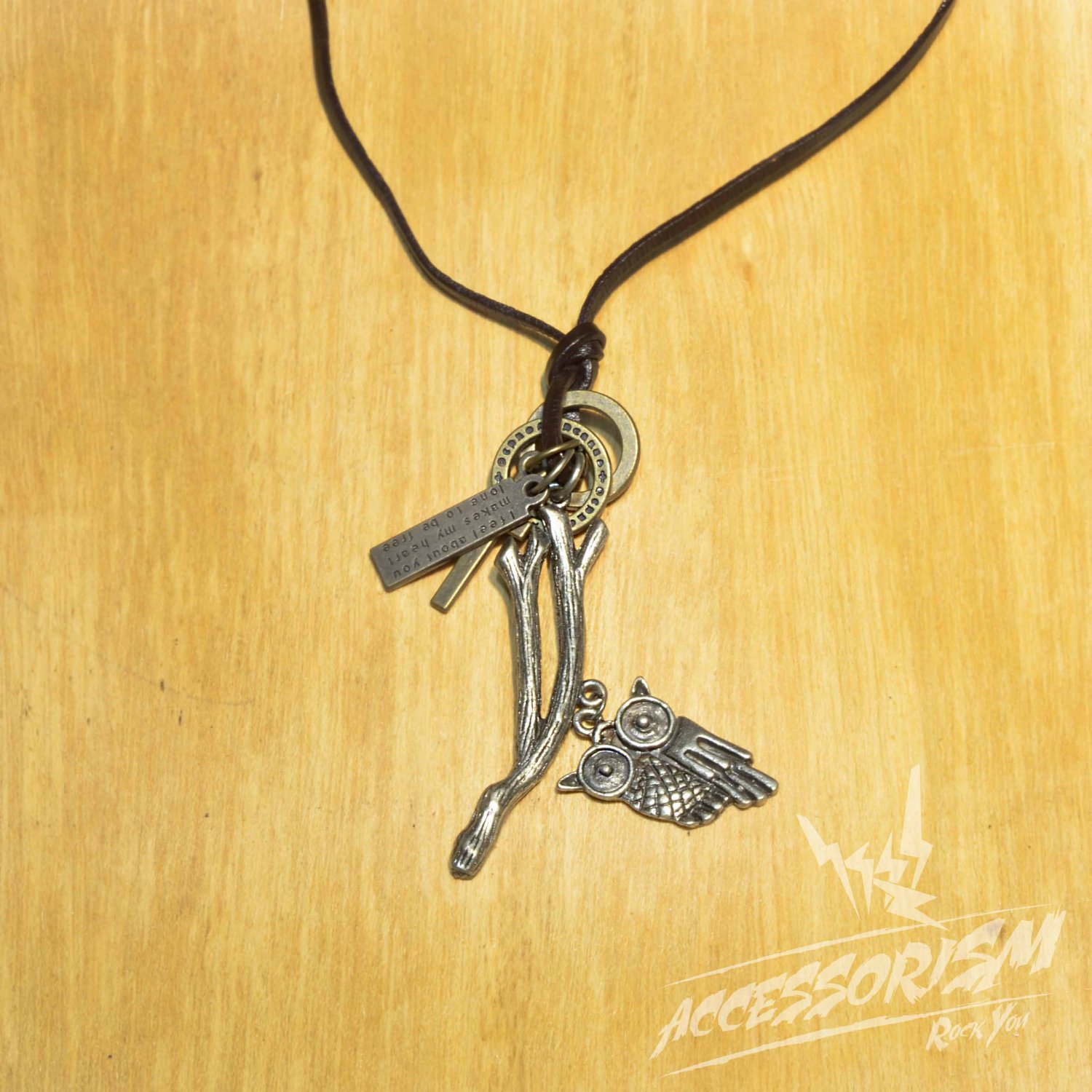 Free Shipping Owl Pendant with cross and Circle Rings Necklace (N665S)