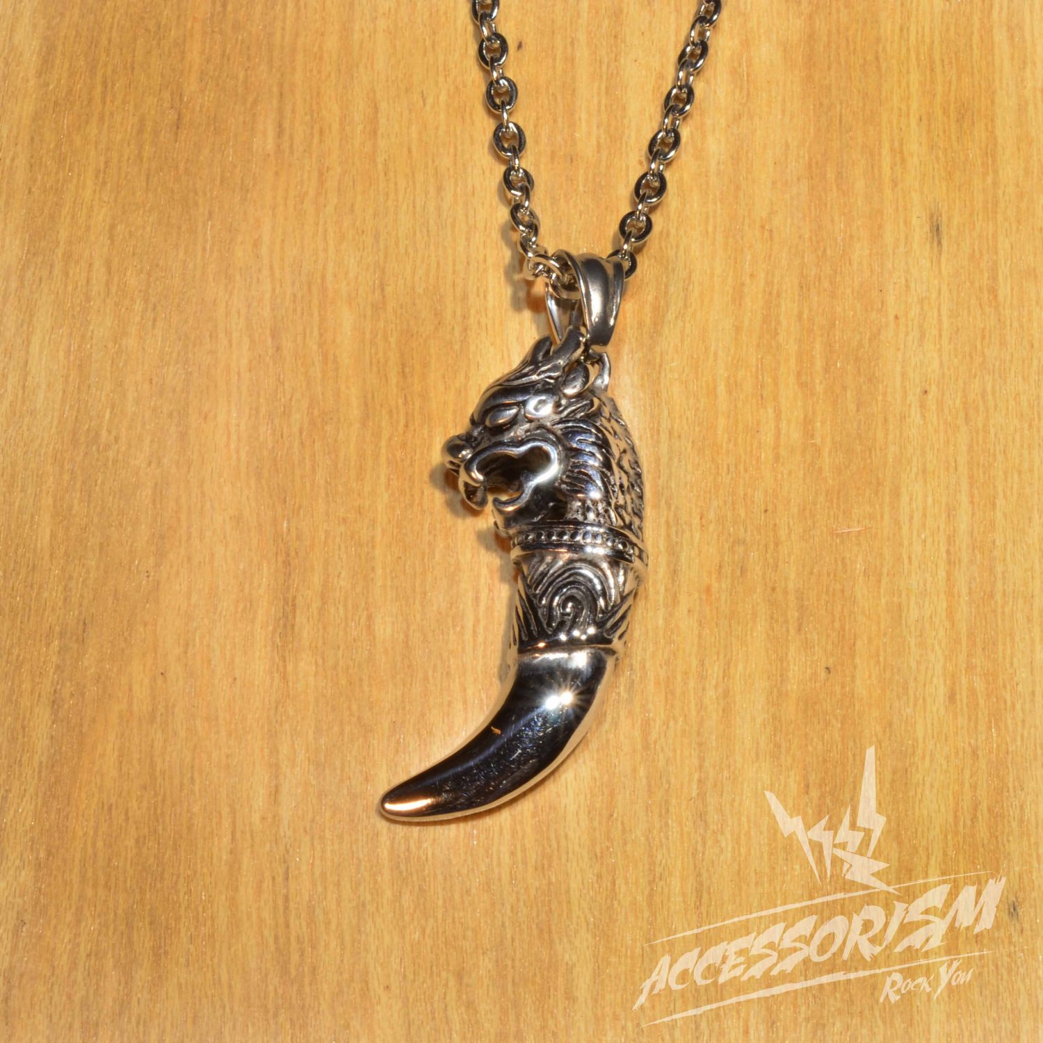 Free Shipping Steel Dragon Teeth Pendant Necklace (N691S)