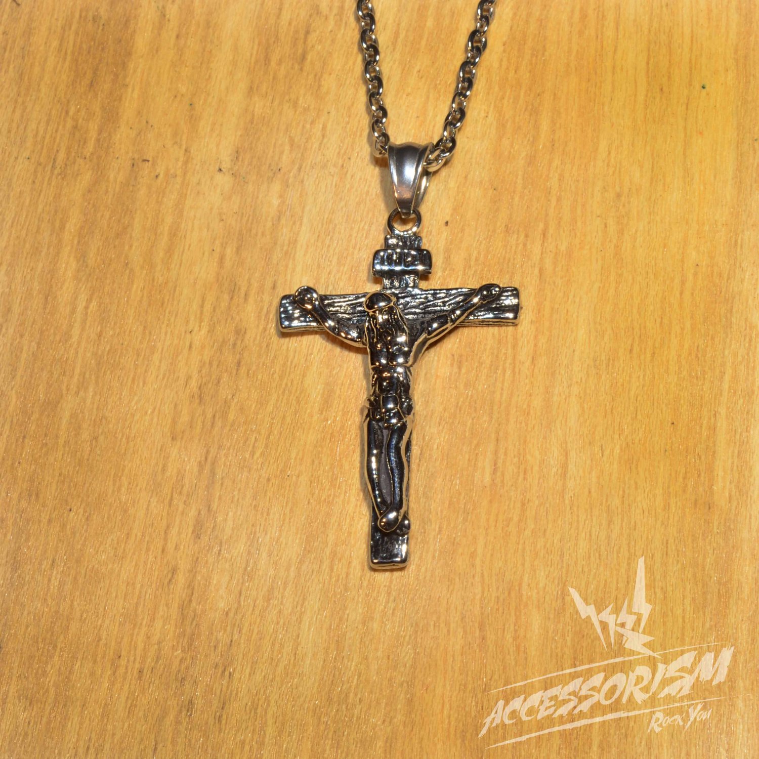 Free Shipping Steel Jesus Cross Pendant Necklace (N694S)