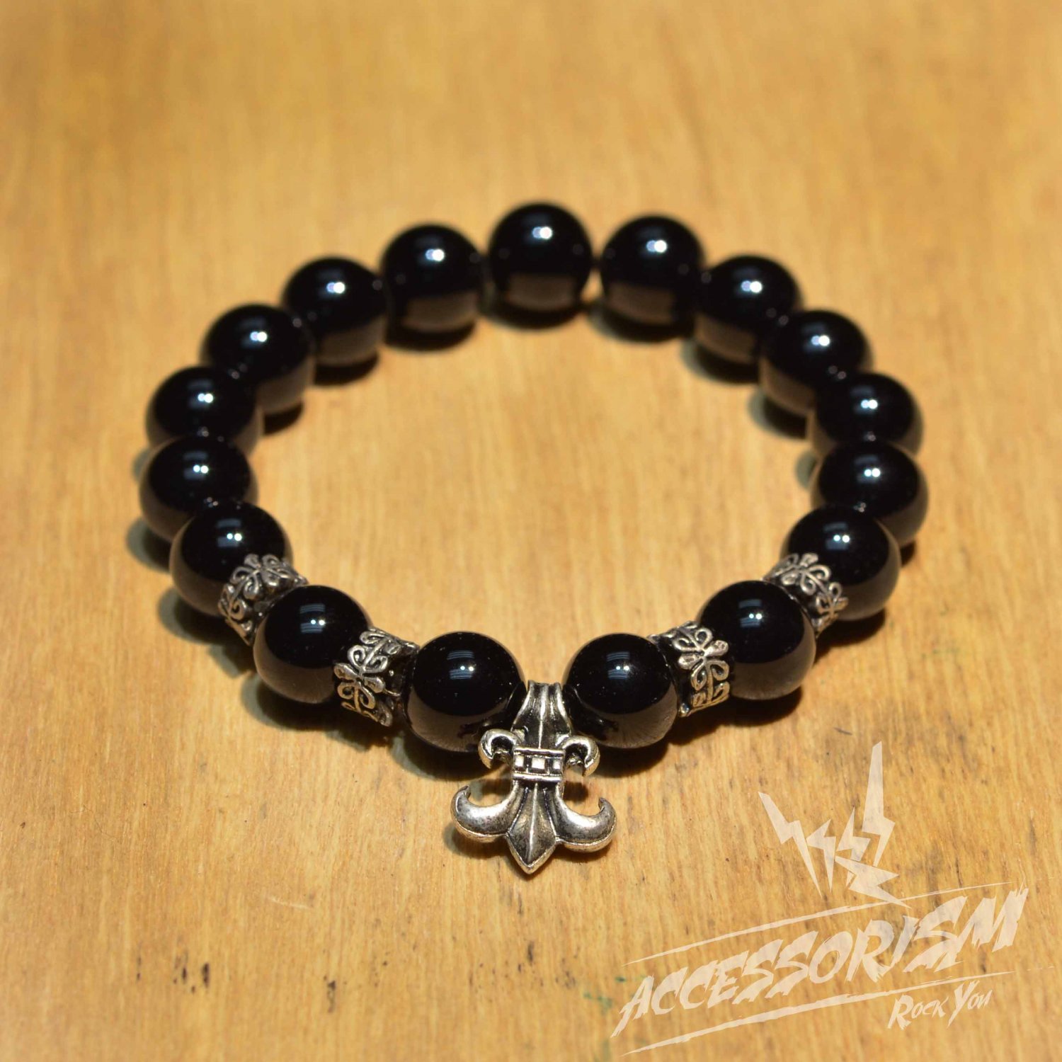 Free Shipping Black Bead Bracelet with Artichoke Deco (B707S)