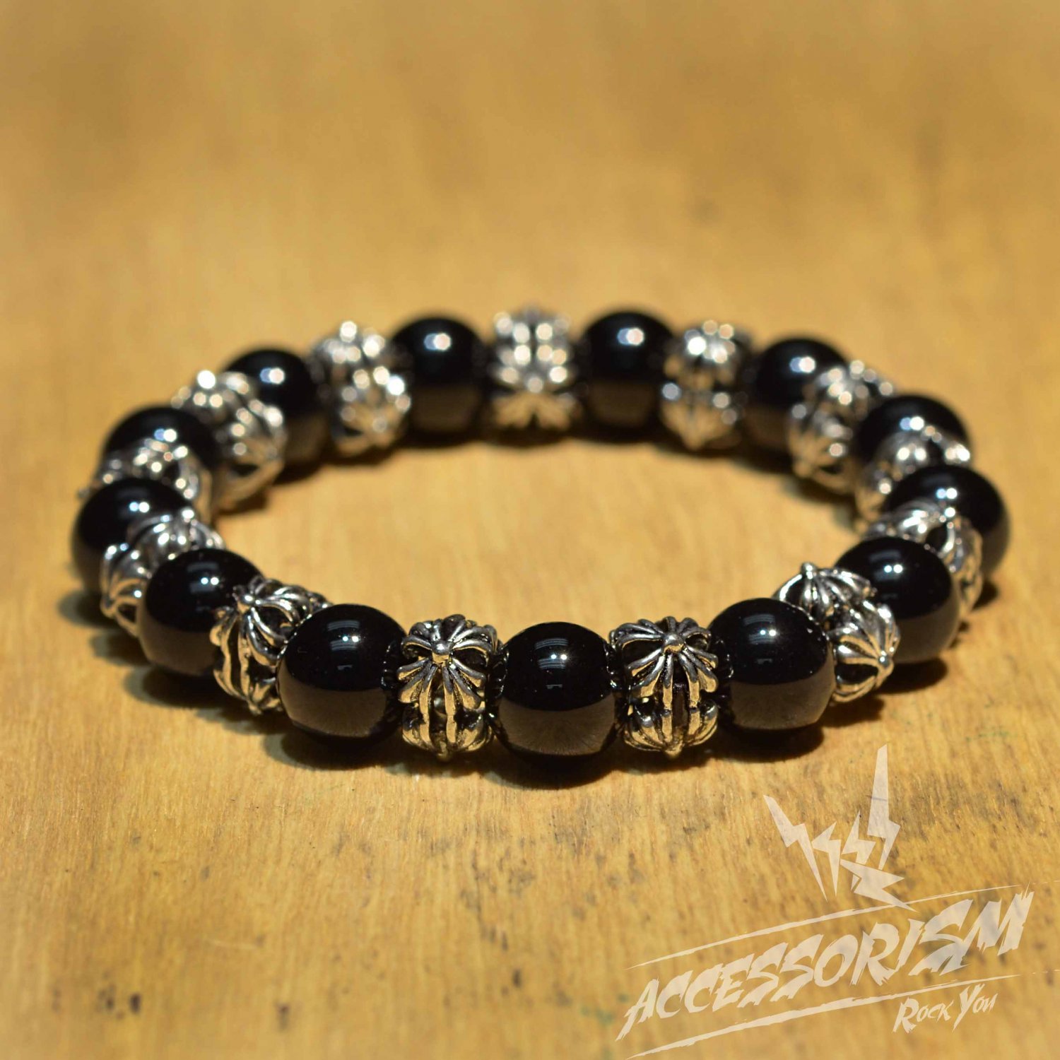 Free Shipping Black & Silver Beads Bracelet (B709S)