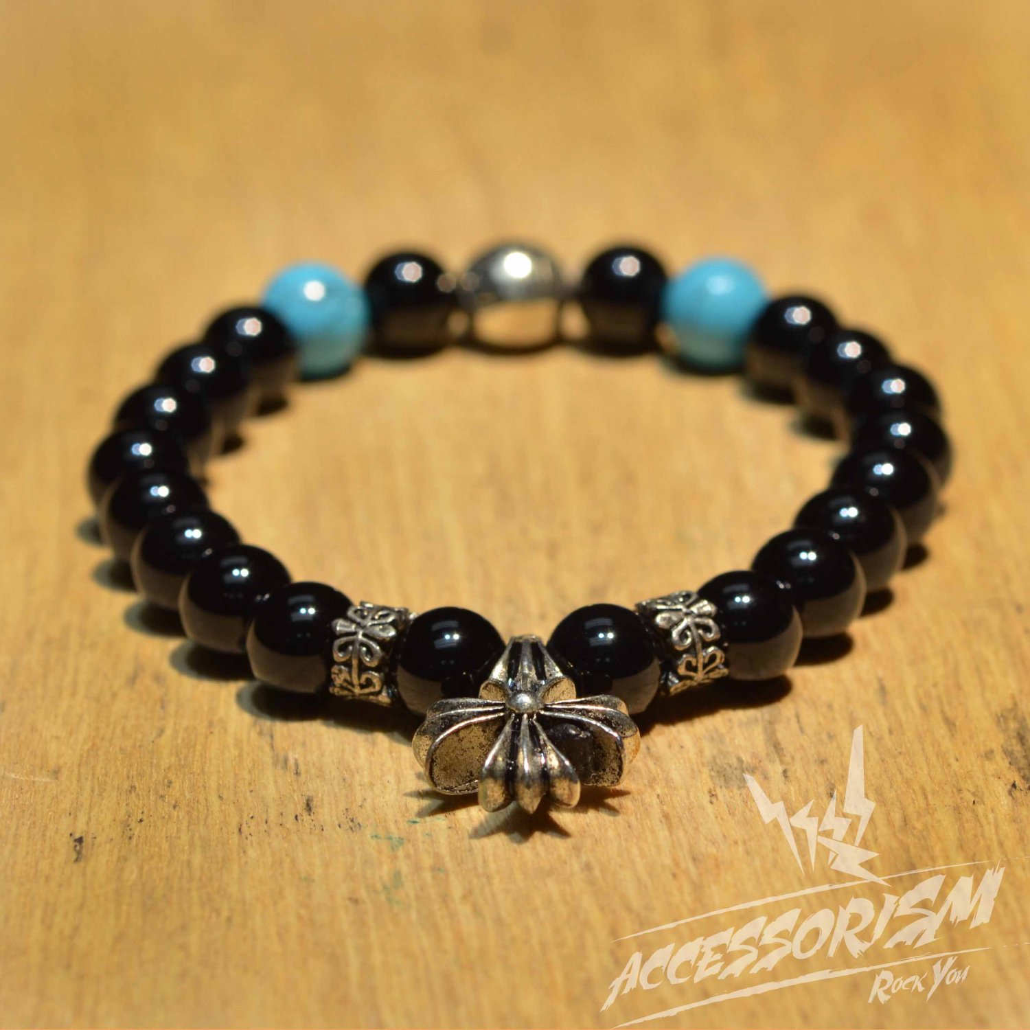 Free Shipping Black and Blue Bracelet with Gothic Cross Deco (B710S)