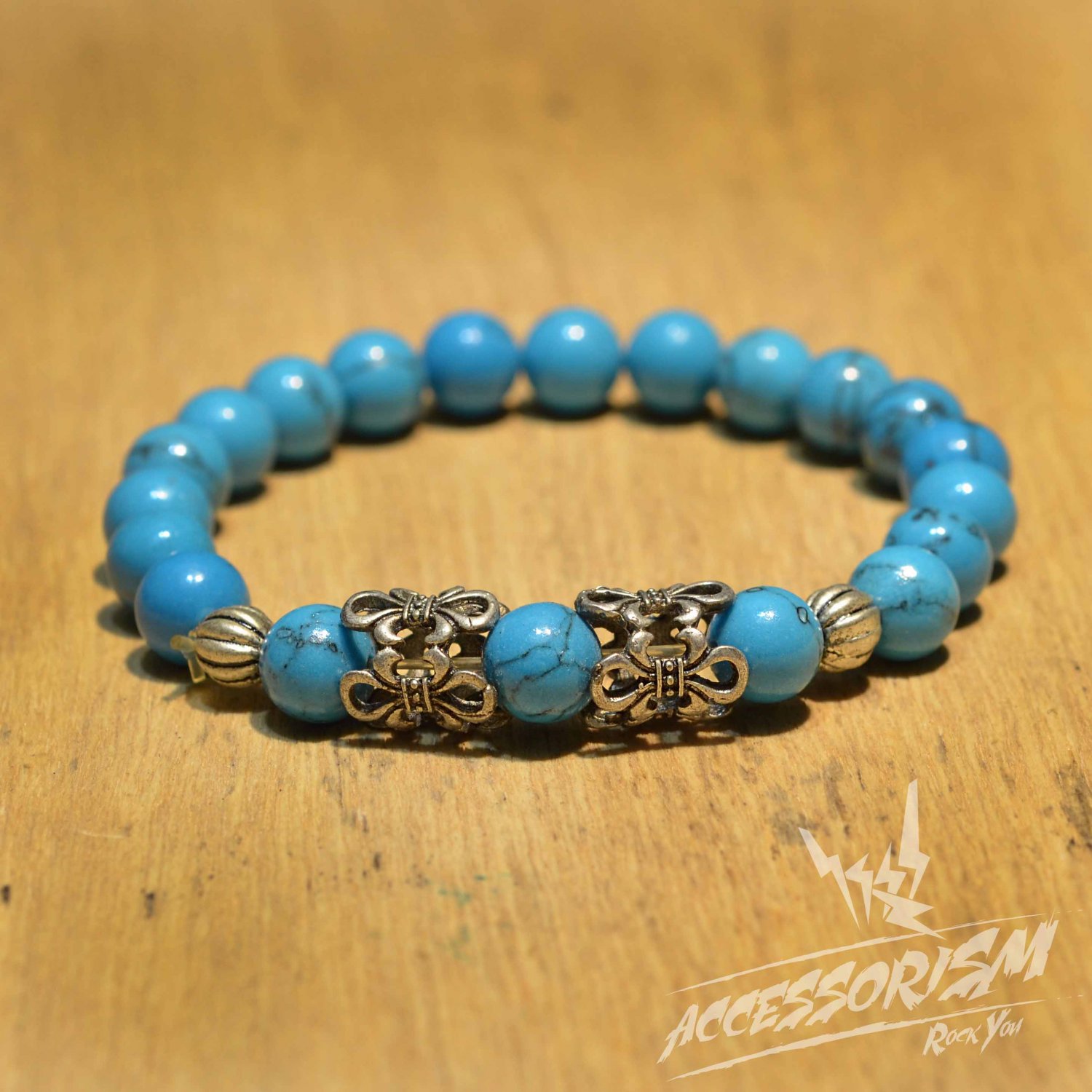 Free Shipping Blue Beads Bracelet with Steel Deco (B711S)