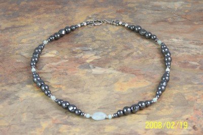 Necklace of Magnetized Hematite with Peking Onyx and Amazonite