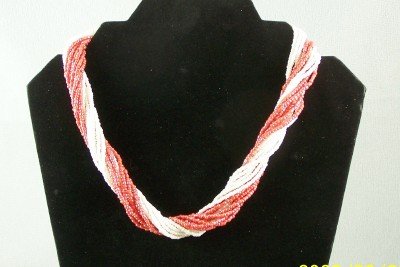 Twisted multi-strand salmon and white necklace