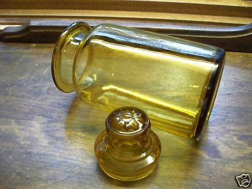 Amber Blown Glass~Ground Daisy Top Lid~Apothecary Jar