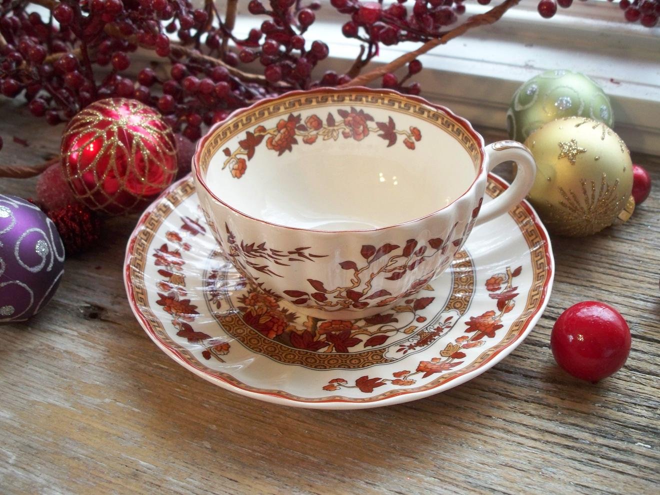 Spode Copeland INDIAN TREE Flat Cup & Saucer Set (Old Backstamp)