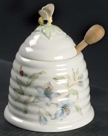 Lenox China BUTTERFLY MEADOW Bee Hive Honey Pot with Lid & Dipper