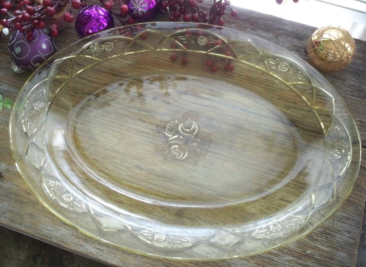 Federal Depression Glass Amber ROSEMARY~MAYFAIR Oval Serving Platter c.1935-1937