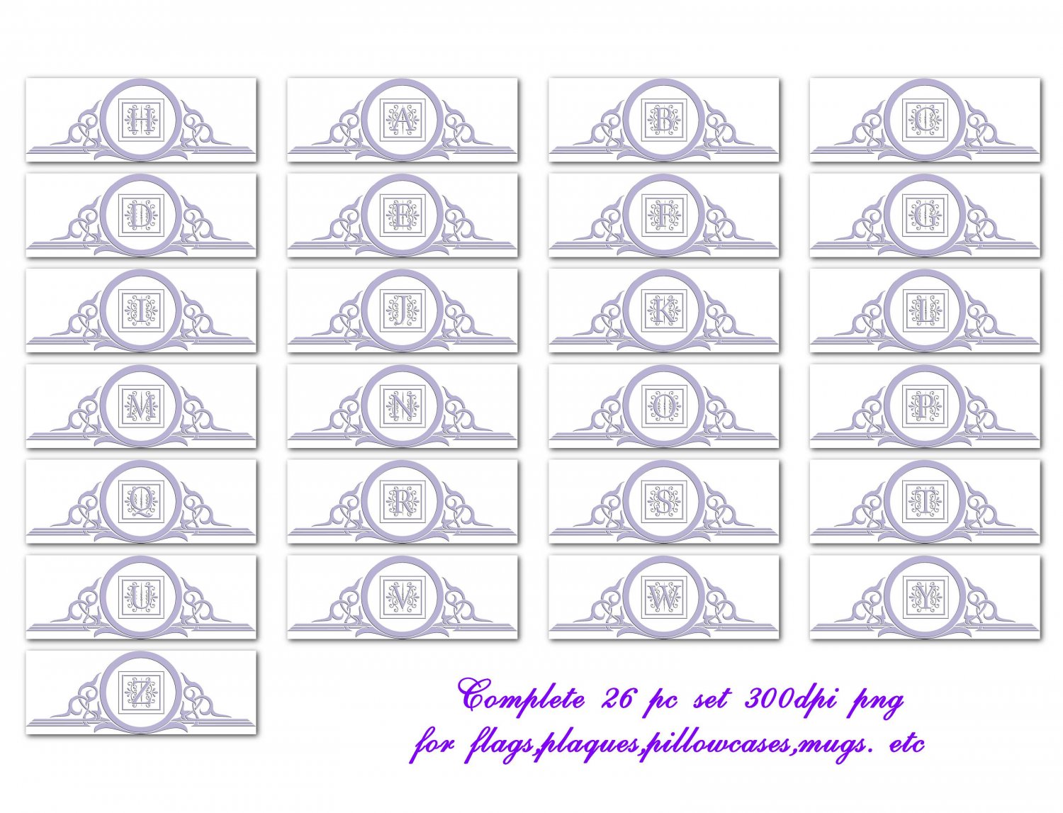 Lavendar Embossed Alphabet PNG Templates