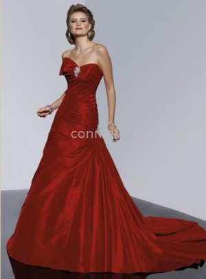 A-line gown asymmetrical bow sweetheart neckline Jewelling ornaments stunning swept train gown dress
